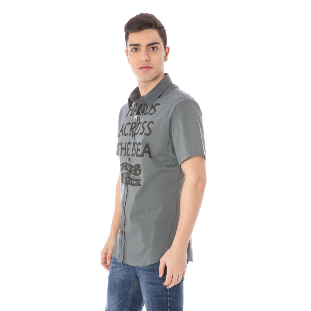 Costume National Gray Cotton Men's Shirt with Italian Collar"