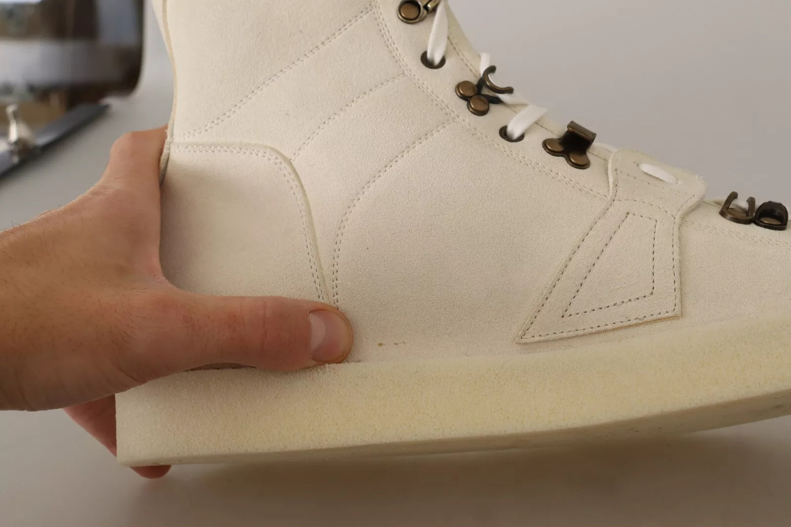 Dolce & Gabbana White Leather Lace Up Mens Boots