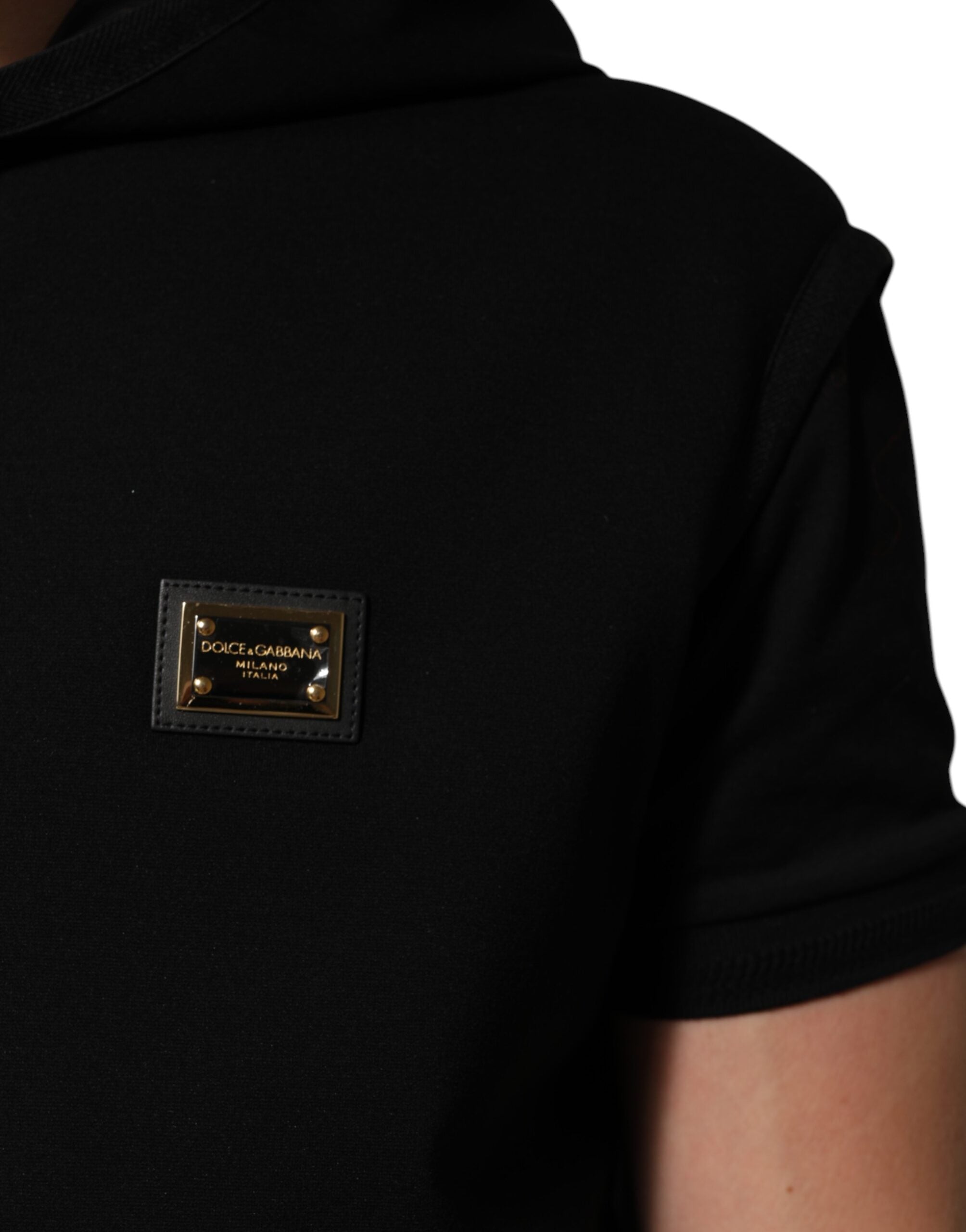 Dolce & Gabbana Black Sleeveless Hooded Logo Plaque Jacket LUNESCAPE