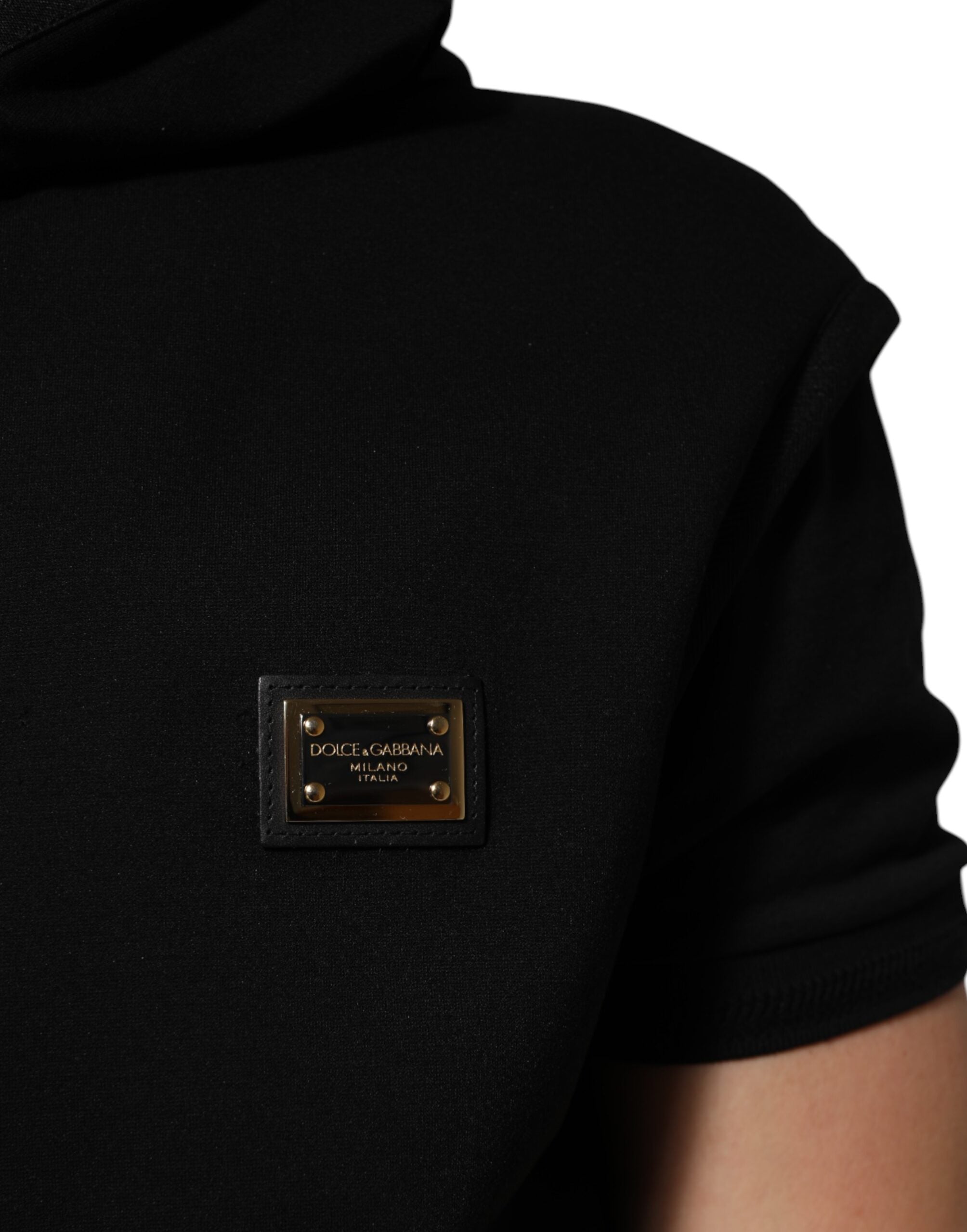 Dolce & Gabbana Black Sleeveless Hooded Logo Plaque Jacket LUNESCAPE