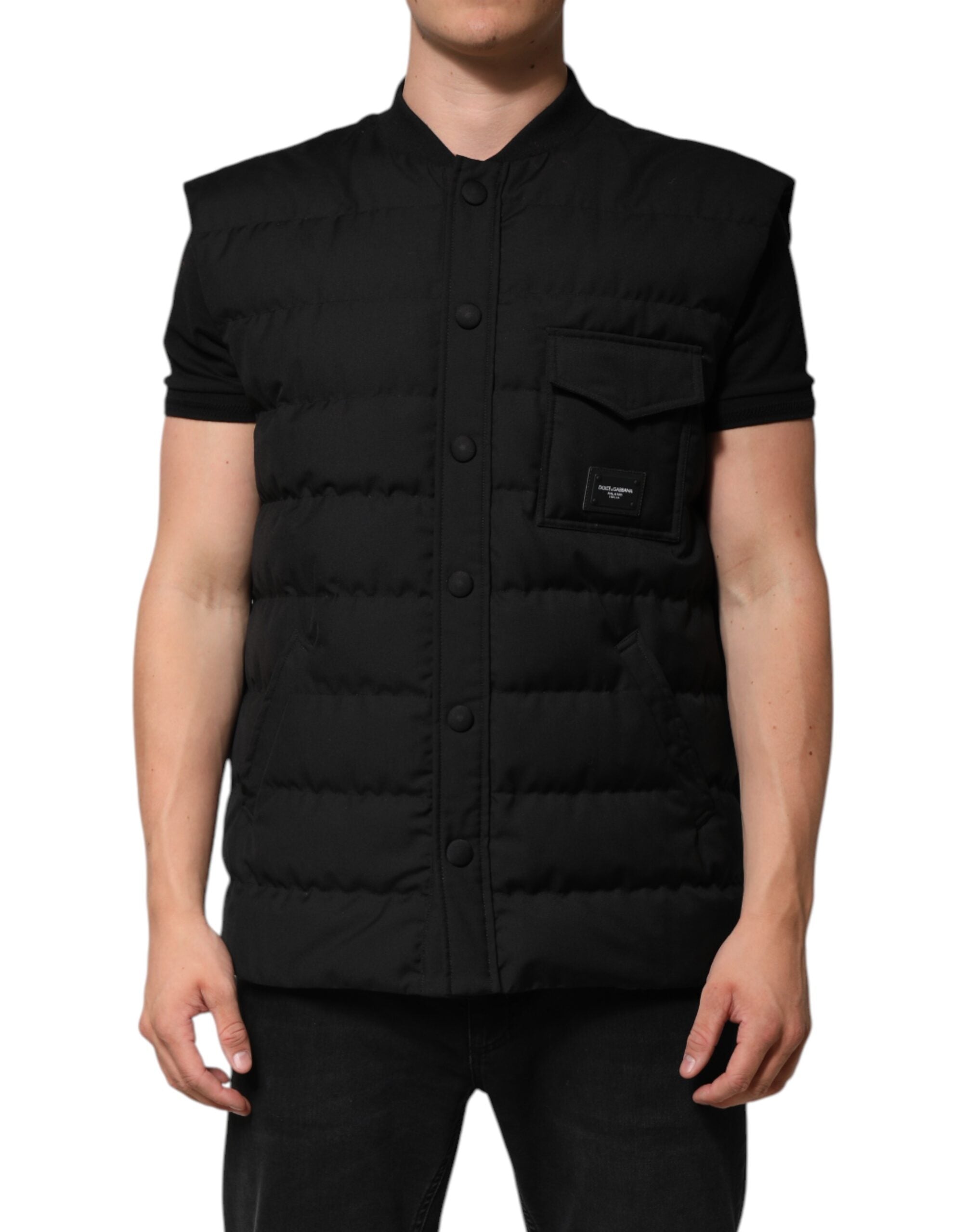 Dolce & Gabbana Black Sleeveless Parka Logo Plaque Jacket LUNESCAPE