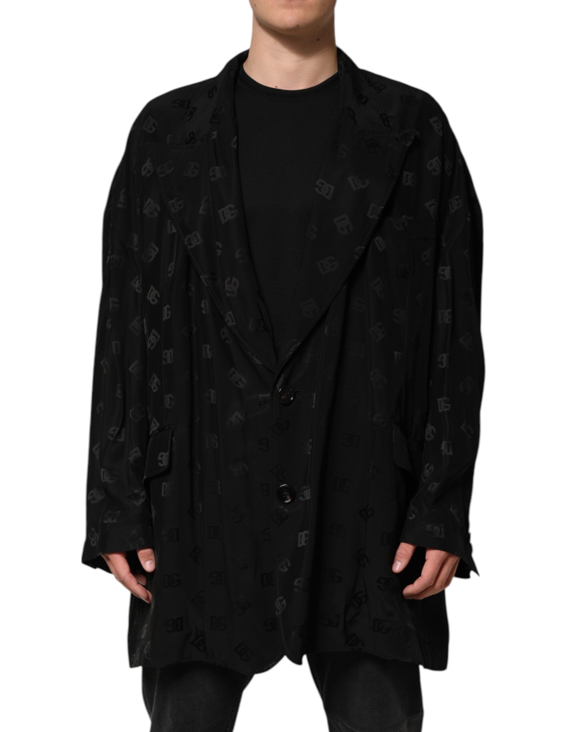 Dolce & Gabbana Black Logo Monogram Coat