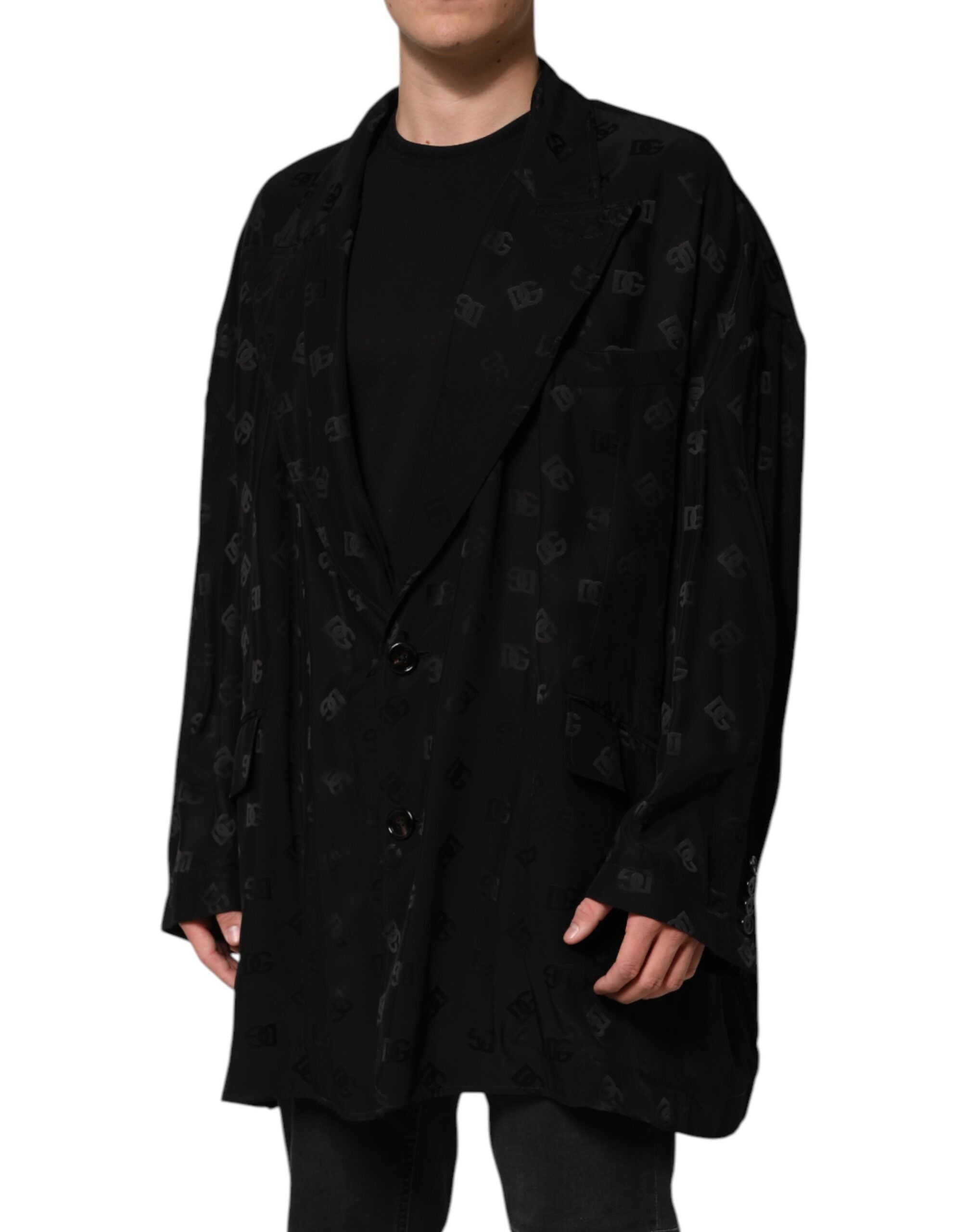 Dolce & Gabbana Black Logo Monogram Coat