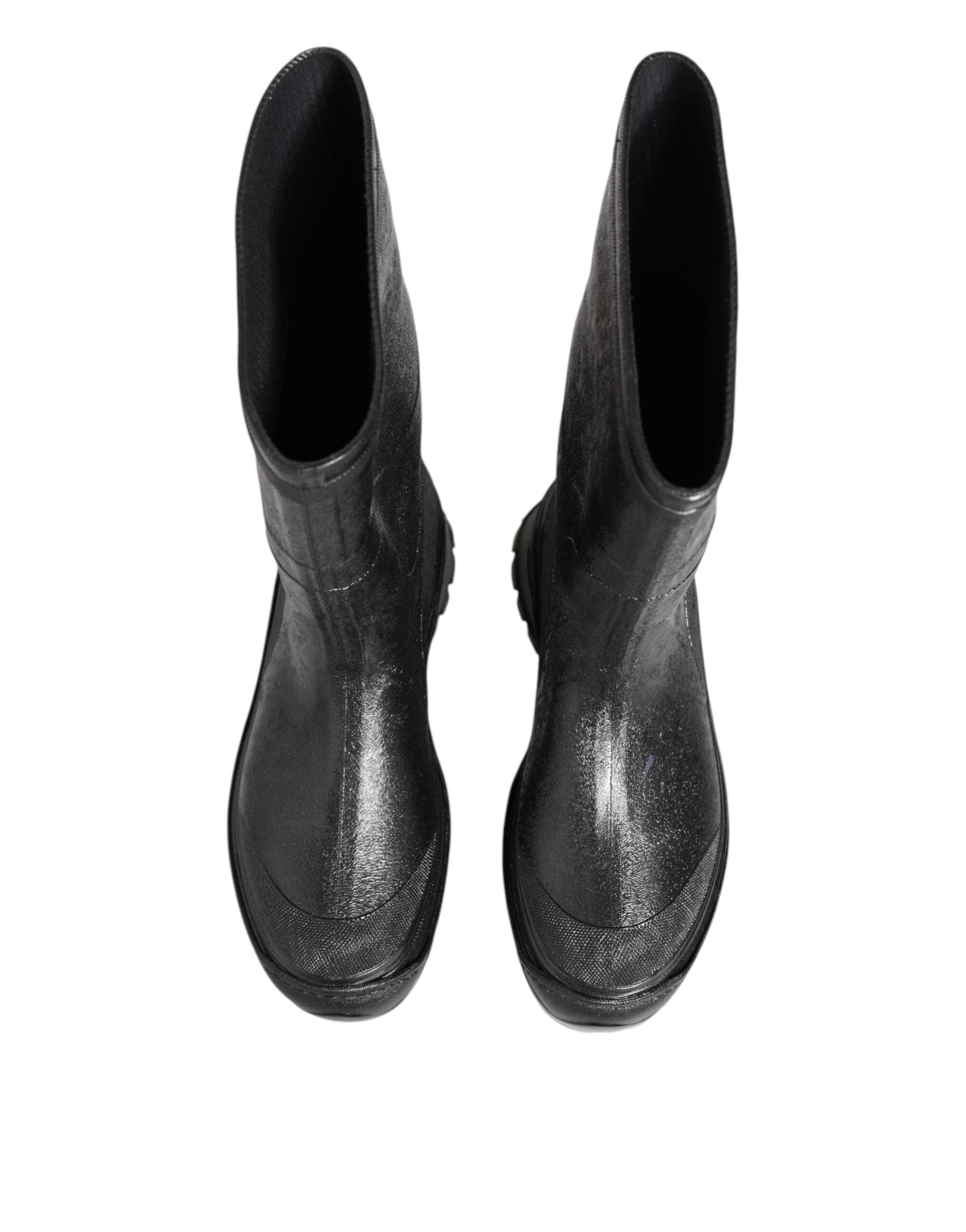 Dolce & Gabbana Metallic Black Pull On Rain Boots