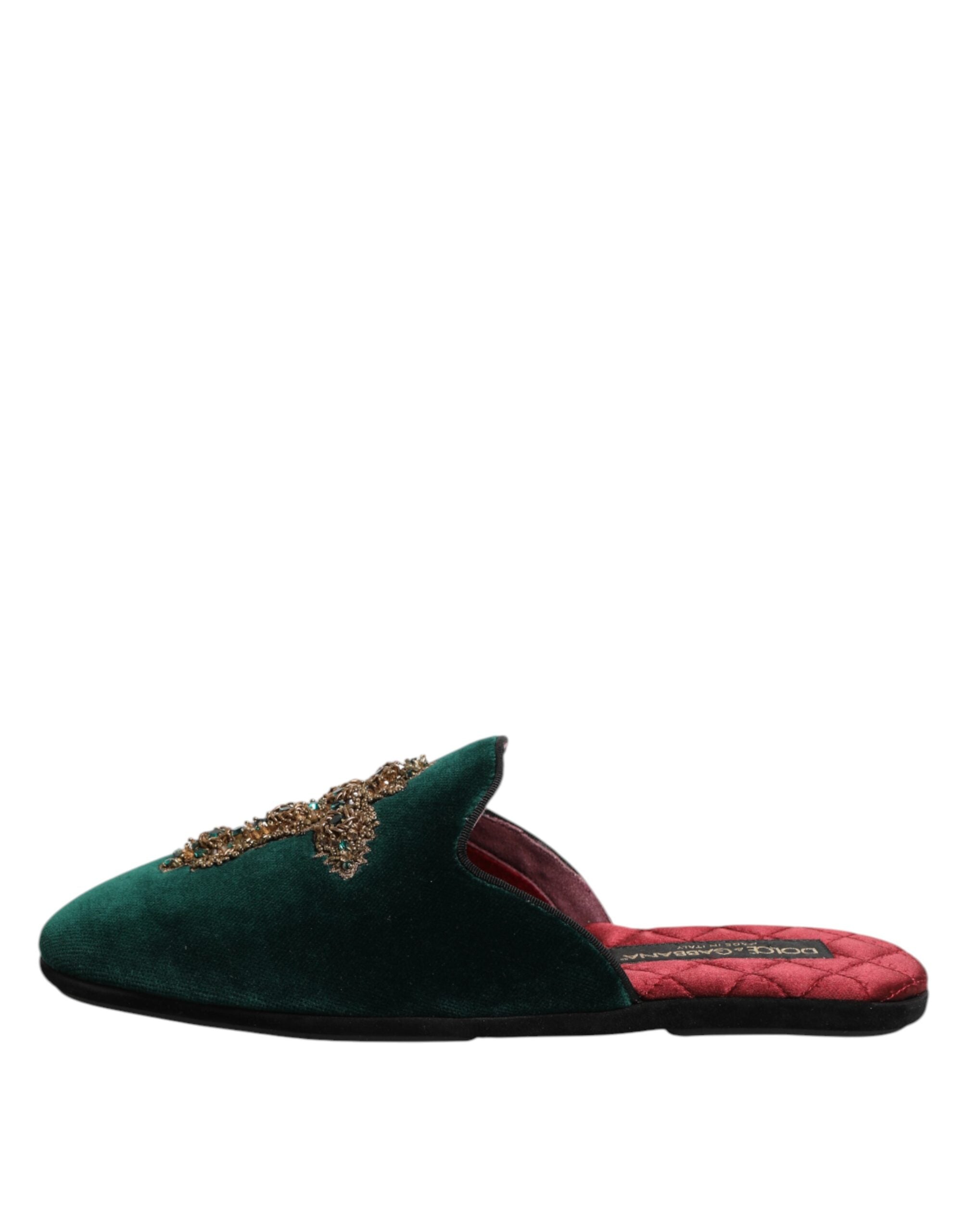 Dolce & Gabbana Green Velvet Cross Embellished Slipper