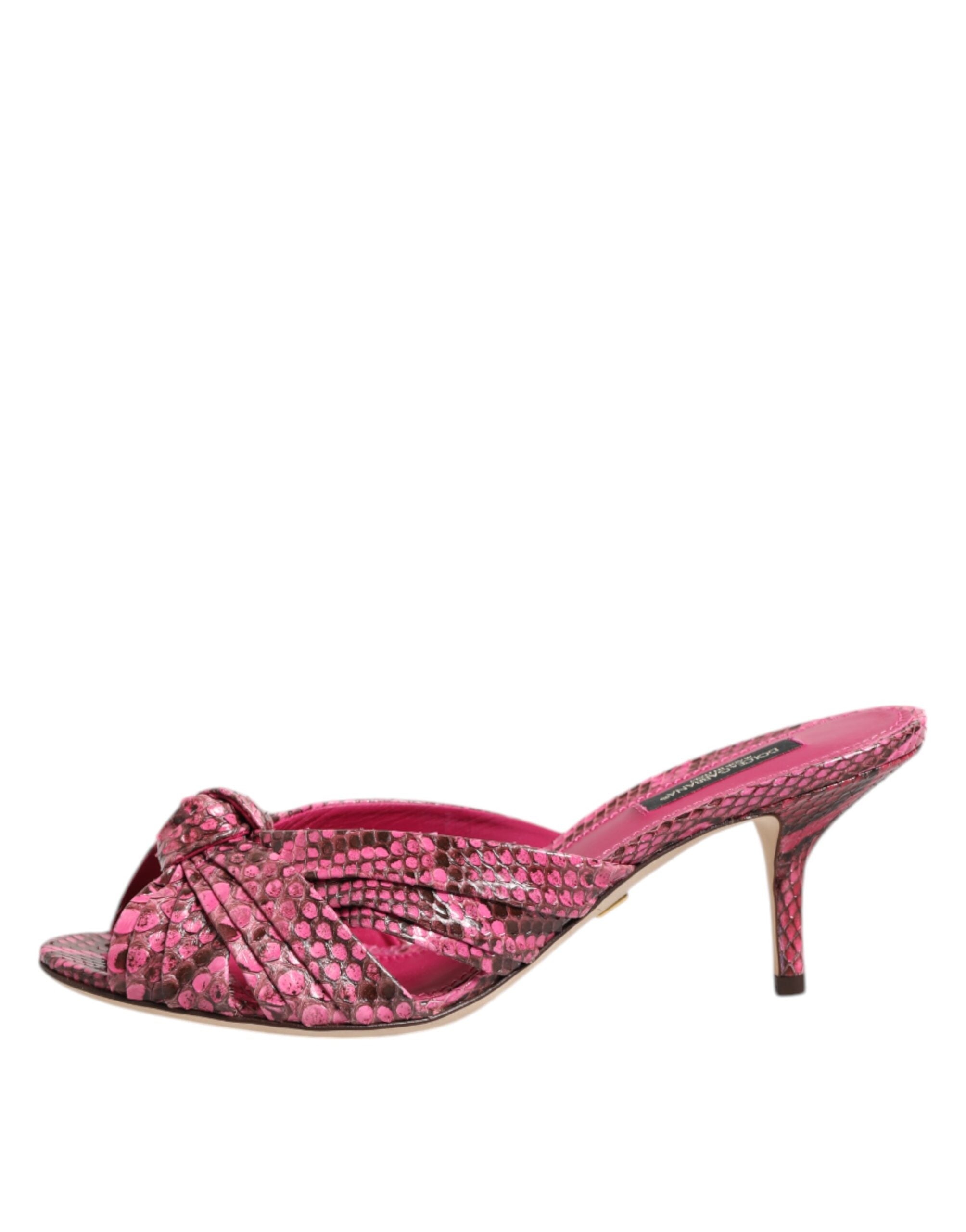 Dolce & Gabbana Pink Leather Heels Slides Sandals Shoes