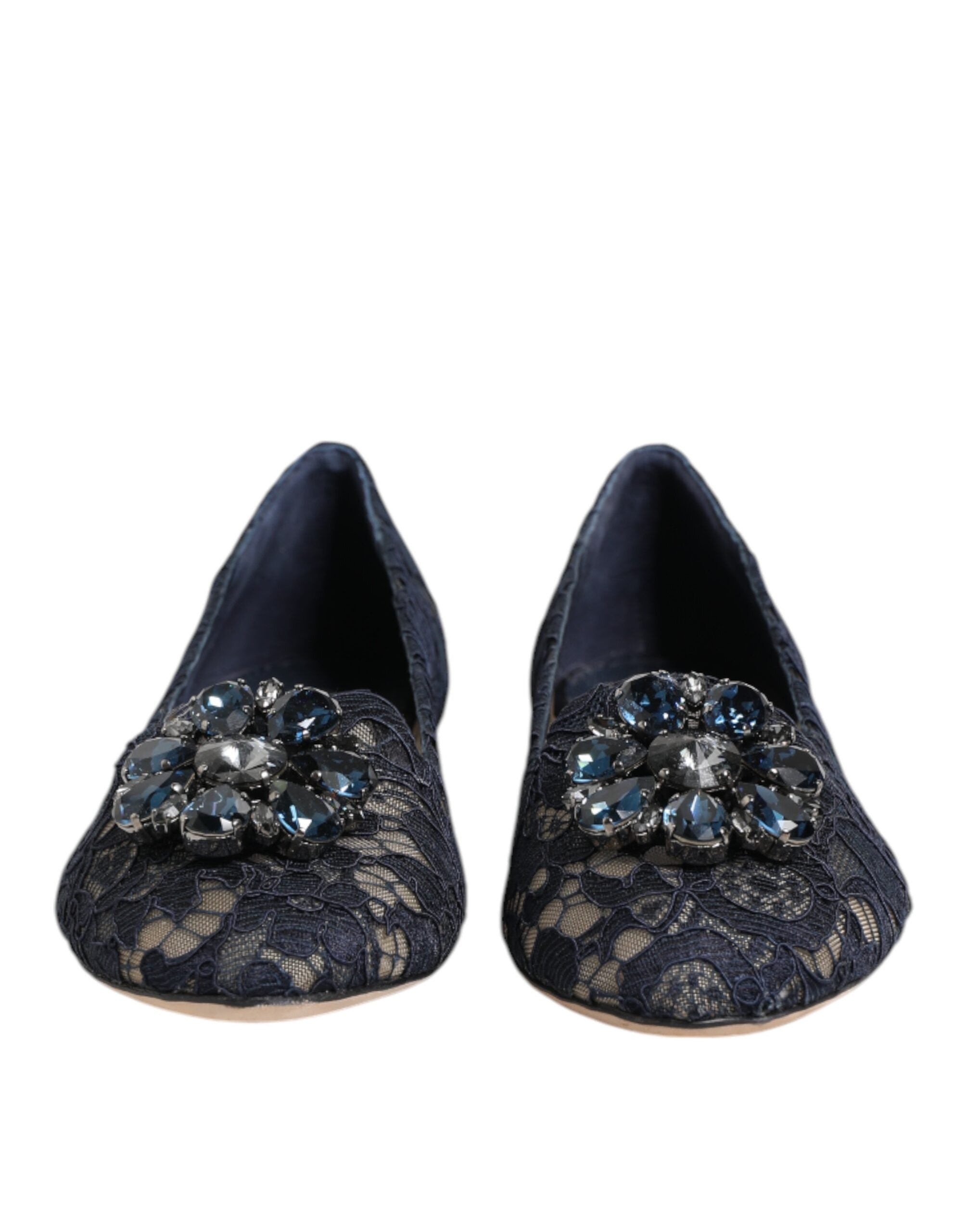 Dolce & Gabbana Blue Taormina Lace Crystals Flats Shoes LUNESCAPE