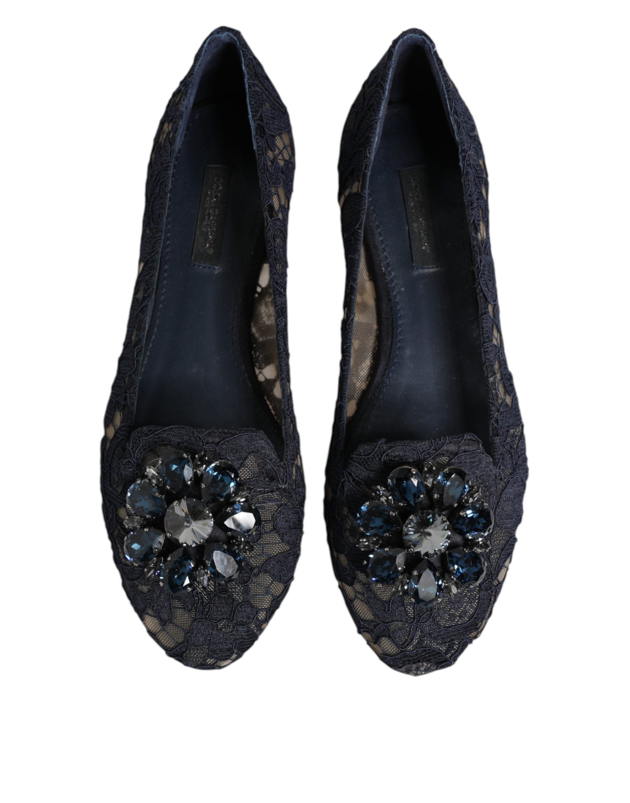 Dolce & Gabbana Blue Taormina Lace Crystals Flats Shoes LUNESCAPE