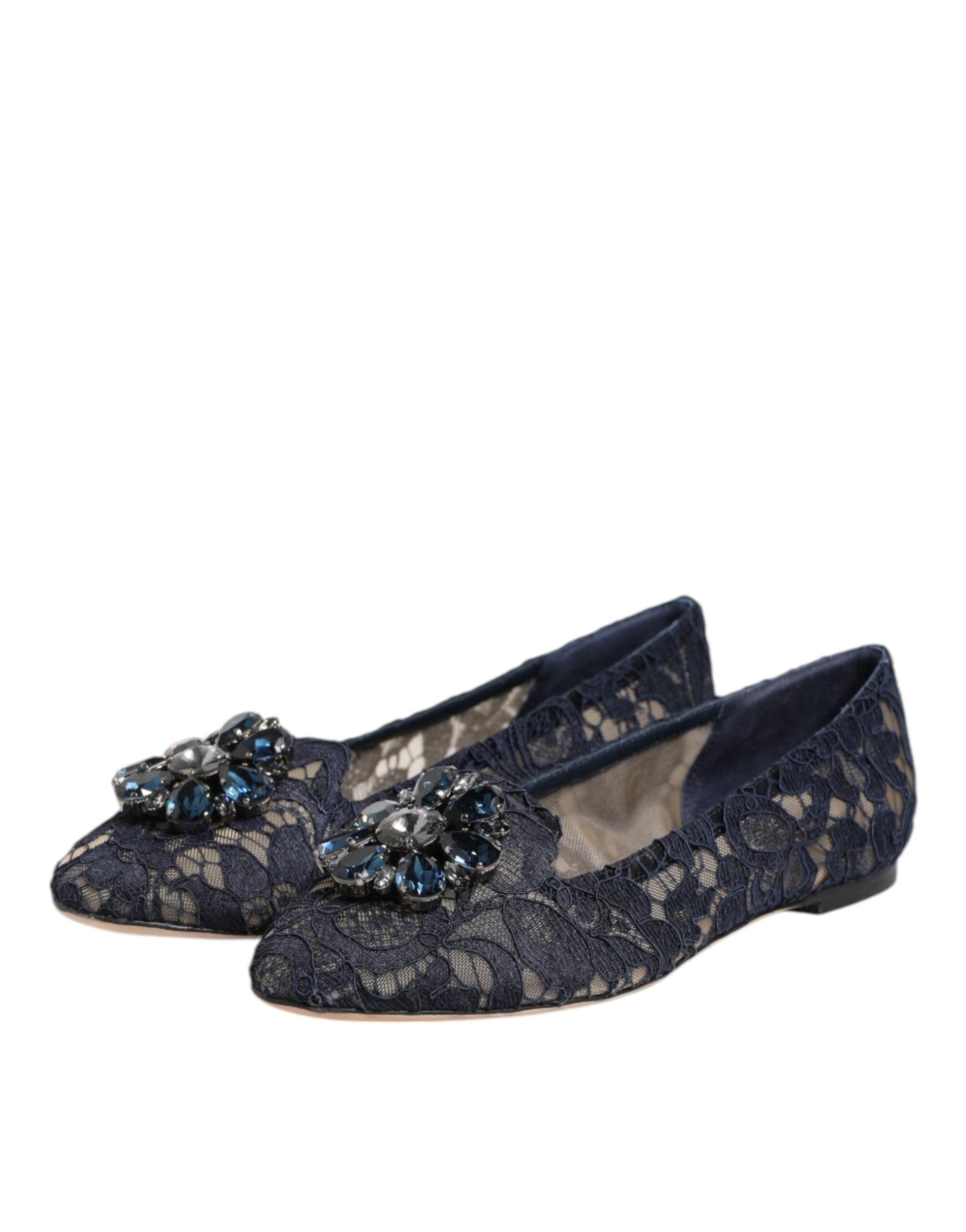 Dolce & Gabbana Blue Taormina Lace Crystals Flats Shoes LUNESCAPE