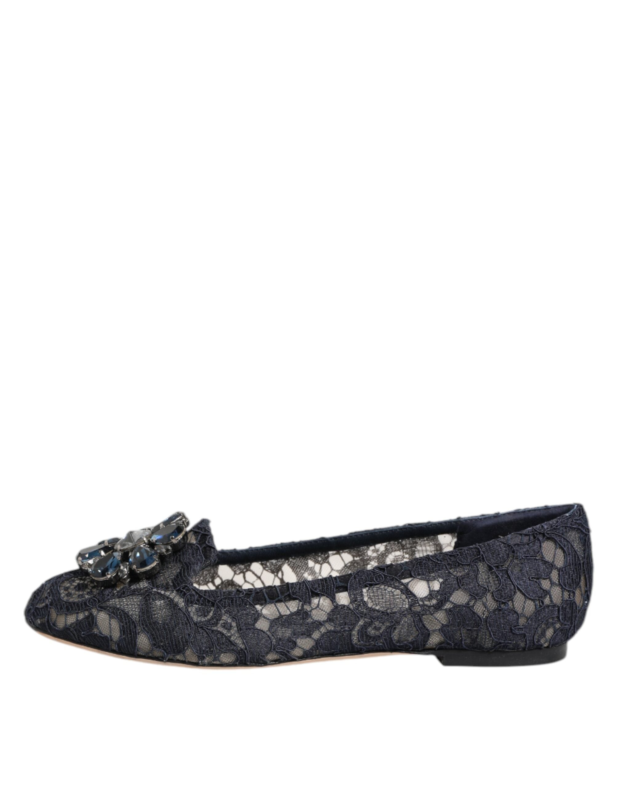 Dolce & Gabbana Blue Taormina Lace Crystals Flats Shoes LUNESCAPE