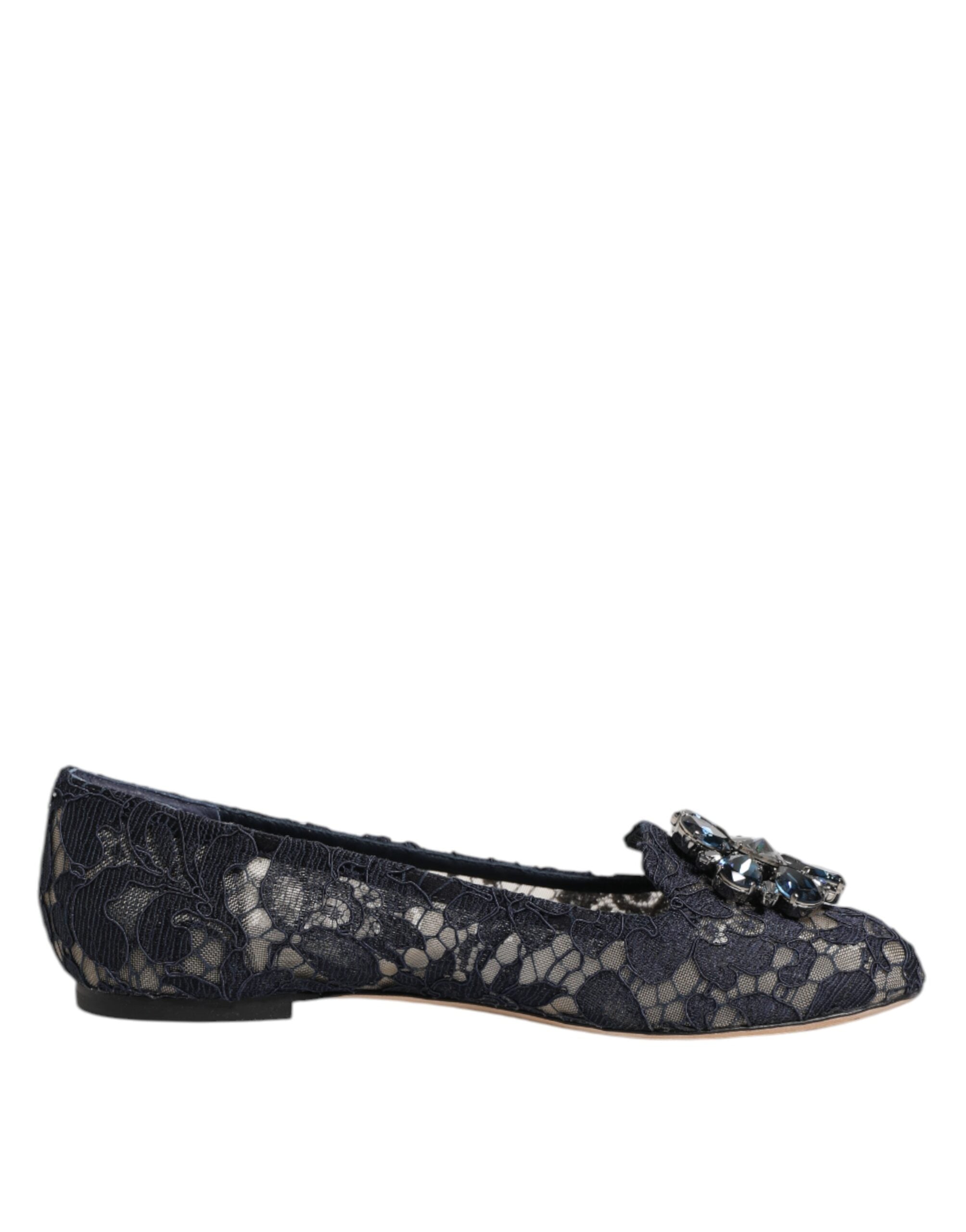 Dolce & Gabbana Blue Taormina Lace Crystals Flats Shoes LUNESCAPE