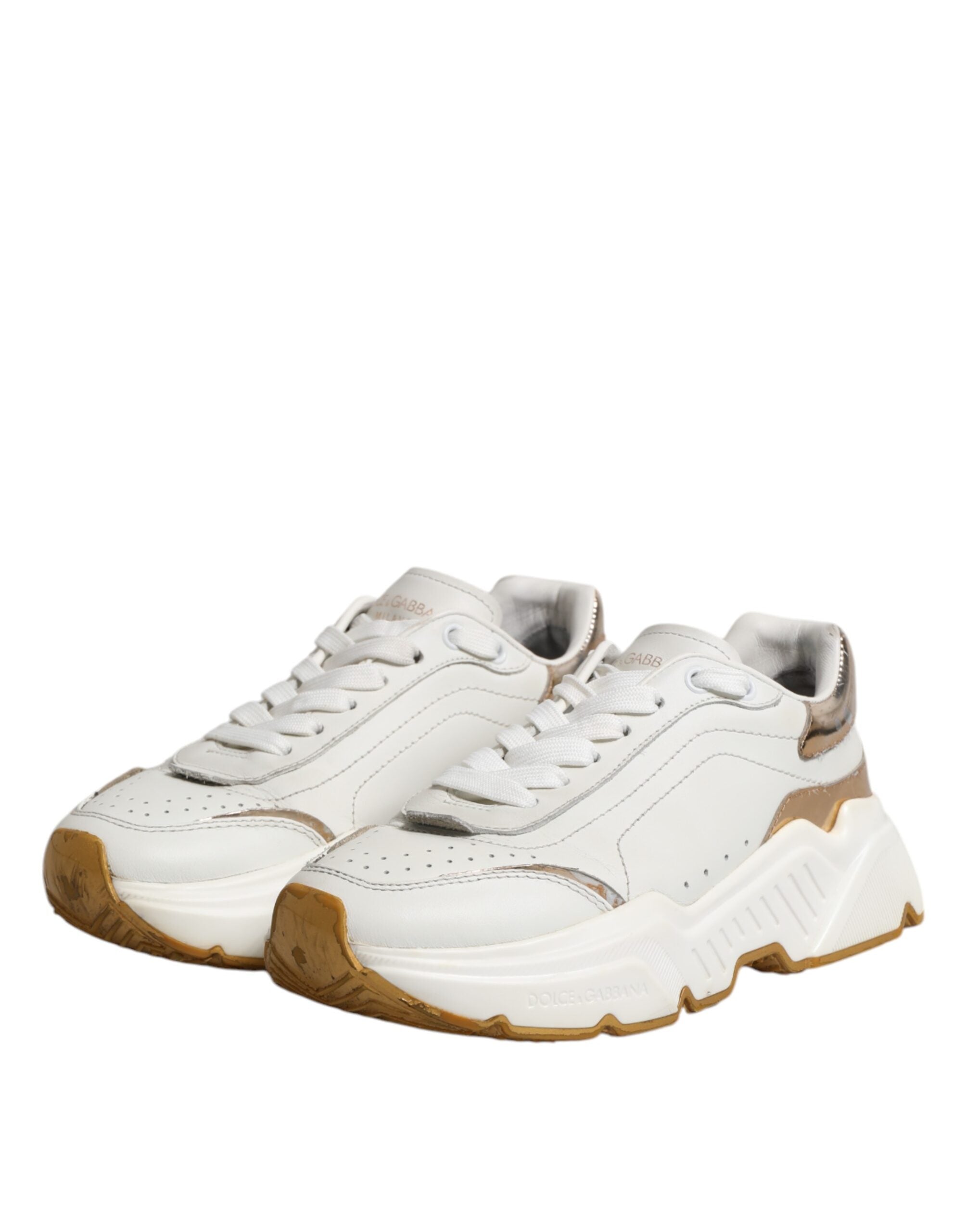 Dolce & Gabbana White Gold Daymaster Low Top Sneakers Shoes