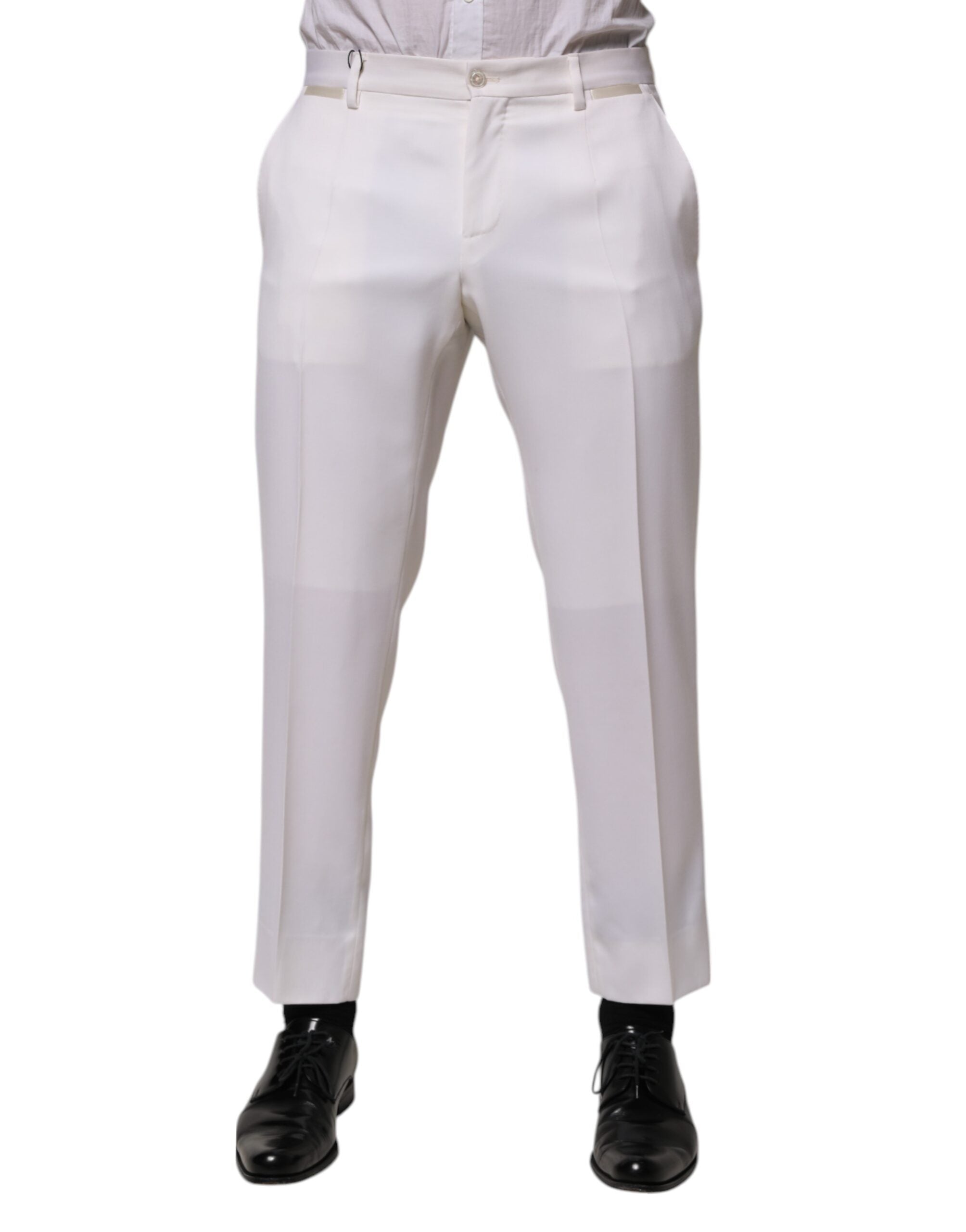 Dolce & Gabbana White Polyester Tapered Formal Trouser Pants LUNESCAPE
