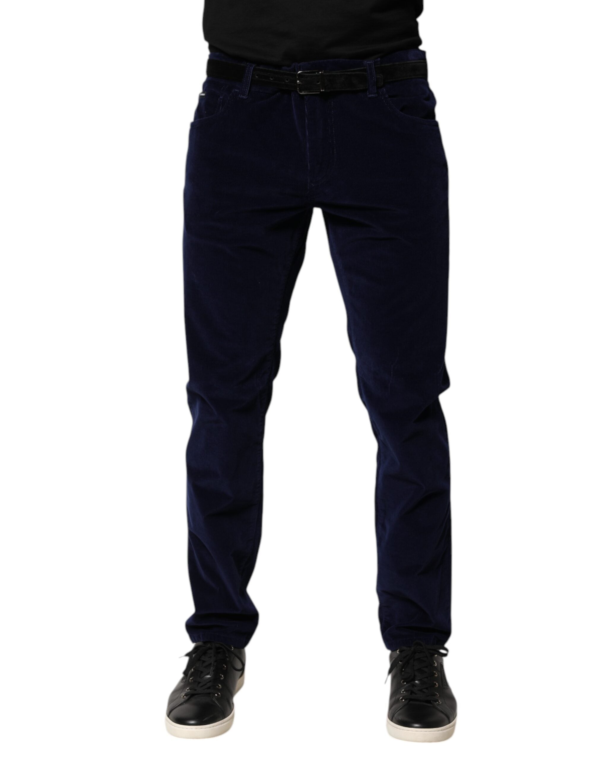 Dolce & Gabbana Navy Blue Cotton Tapered Formal Trouser Pants LUNESCAPE