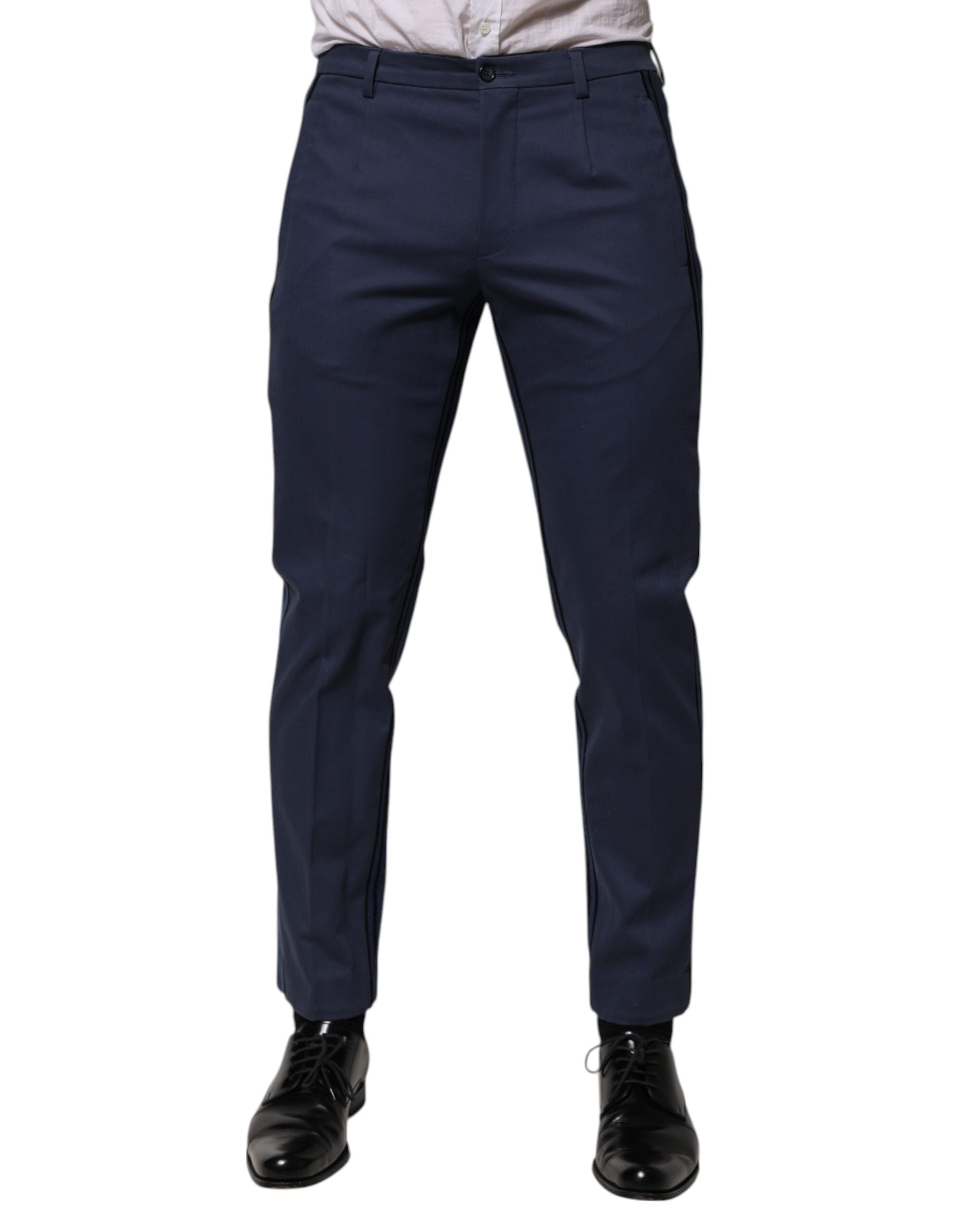 Dolce & Gabbana Blue Cotton Tapered Men Formal Trousers Pants LUNESCAPE