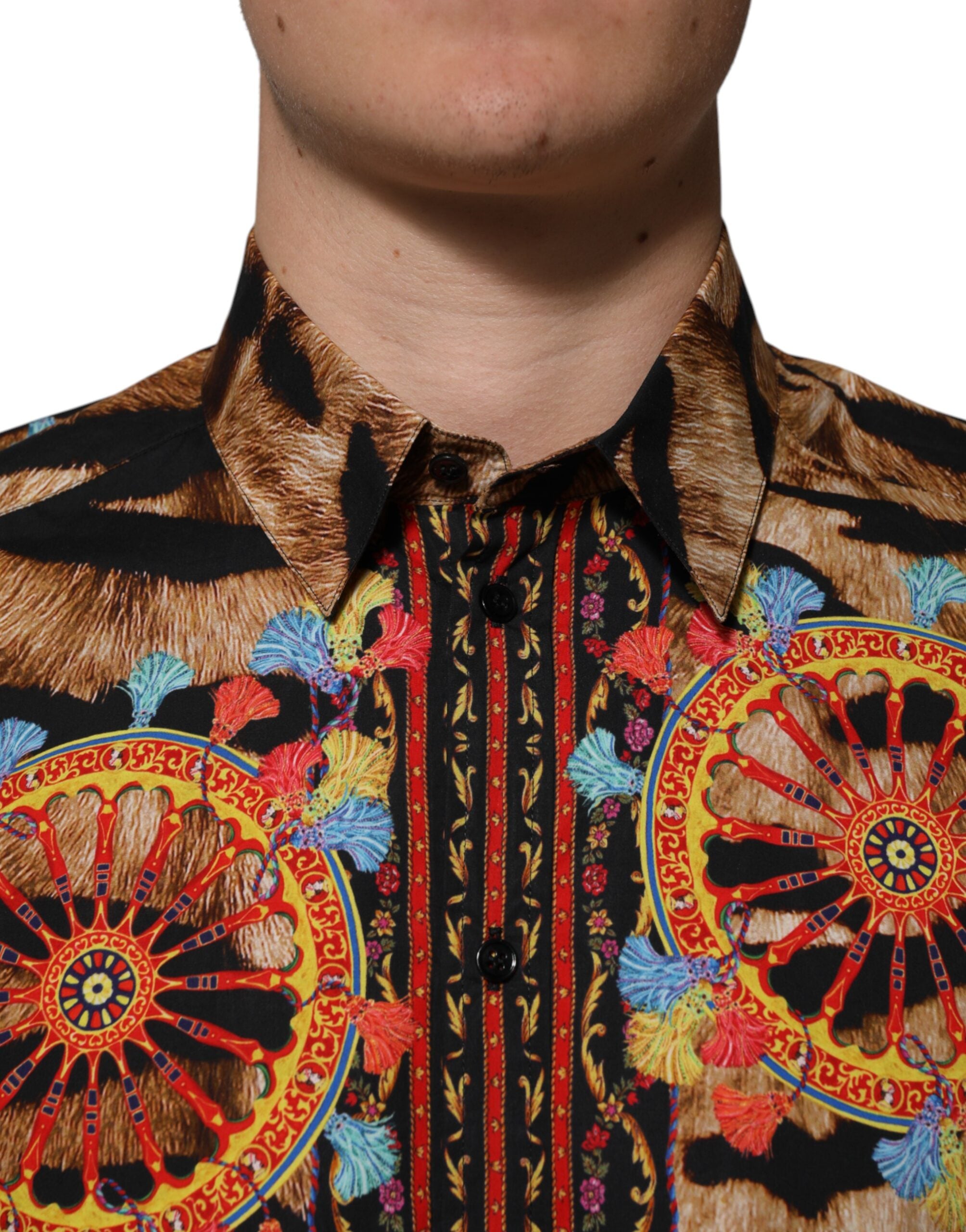 Dolce & Gabbana GOLD Cotton Tiger Carretto Long Sleeve Shirt