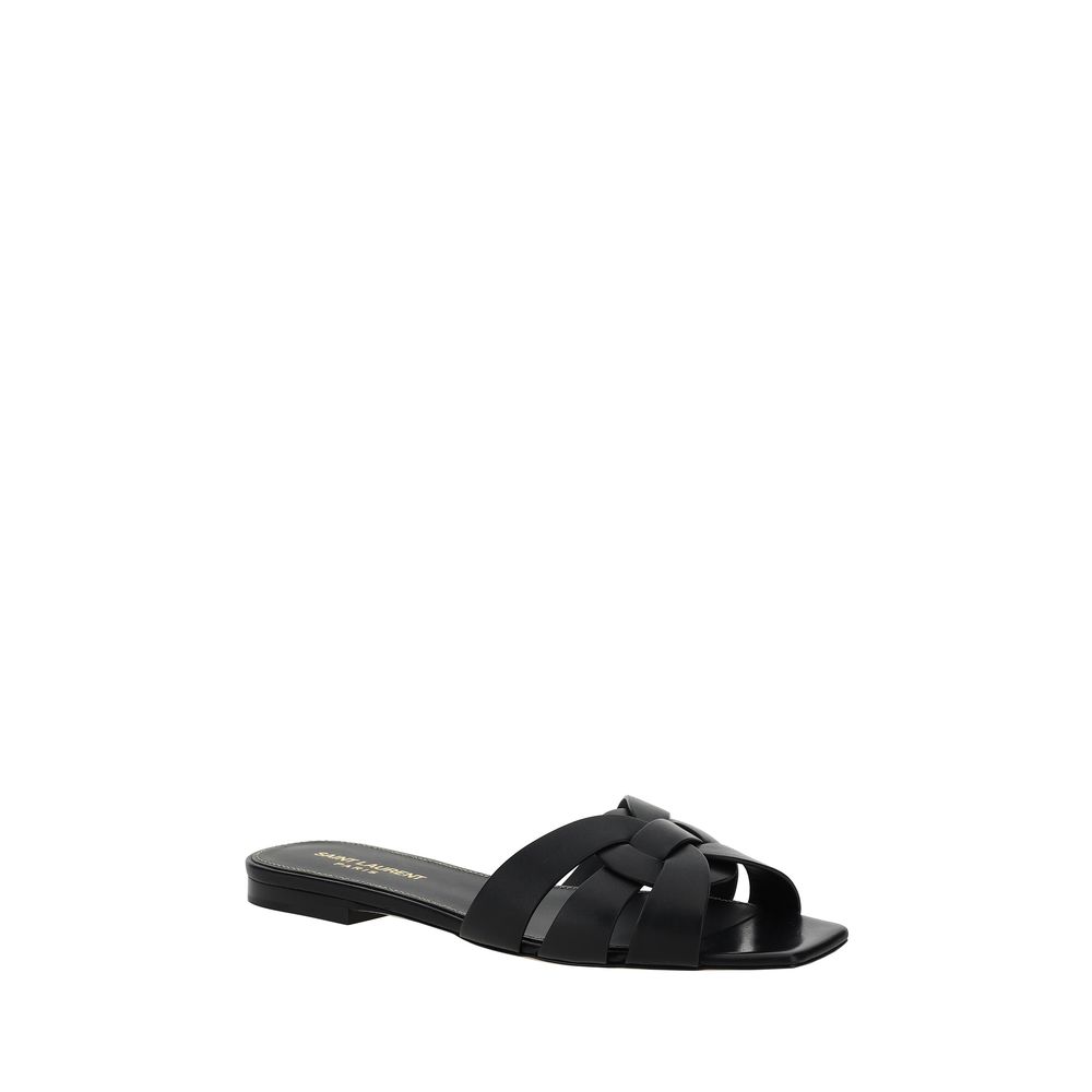 Saint Laurent Black Calf Leather Bos Taurus Flat Sandals LUNESCAPE