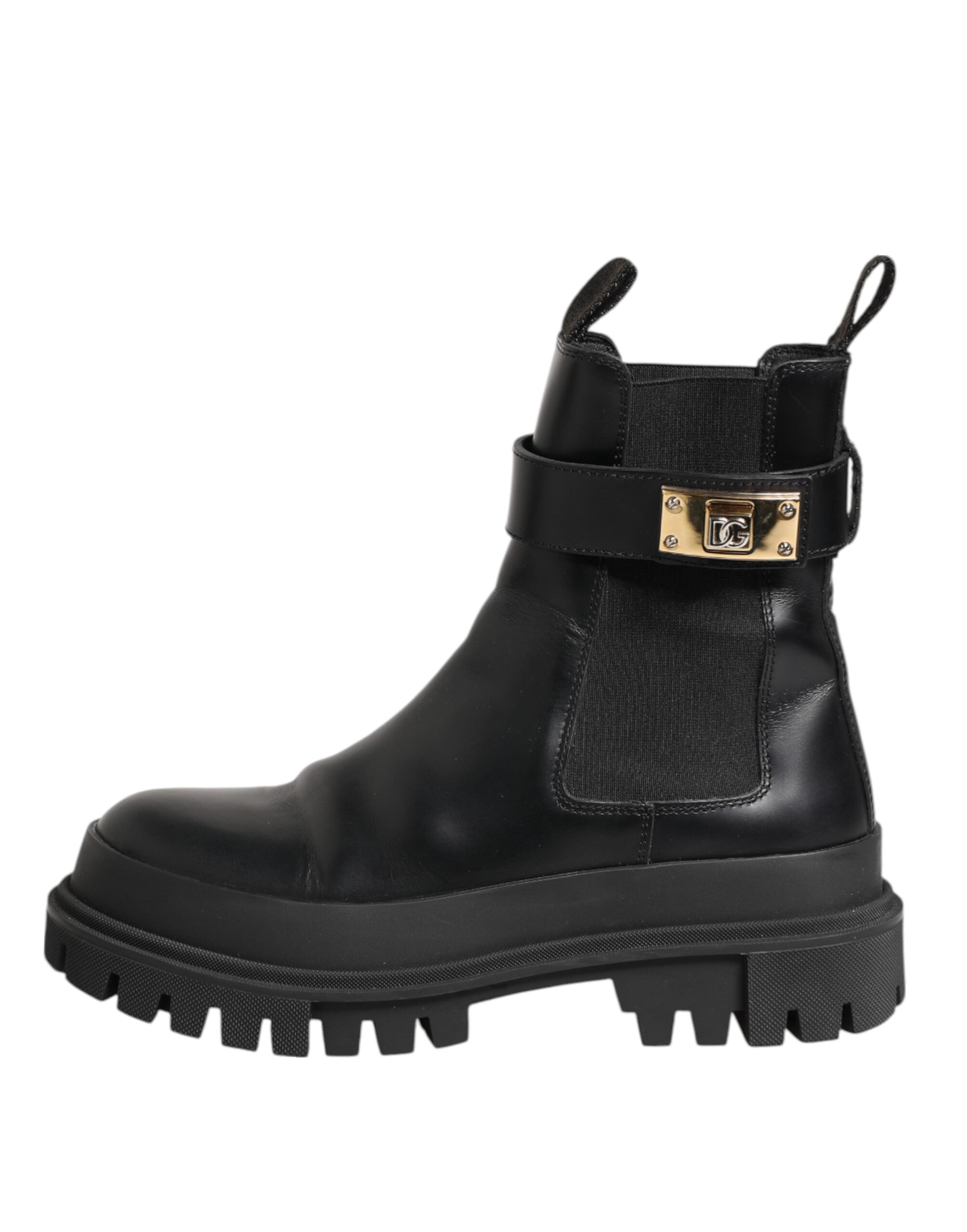 Dolce & Gabbana Black Calfskin DG Logo Strap Ankle Boots Shoes LUNESCAPE