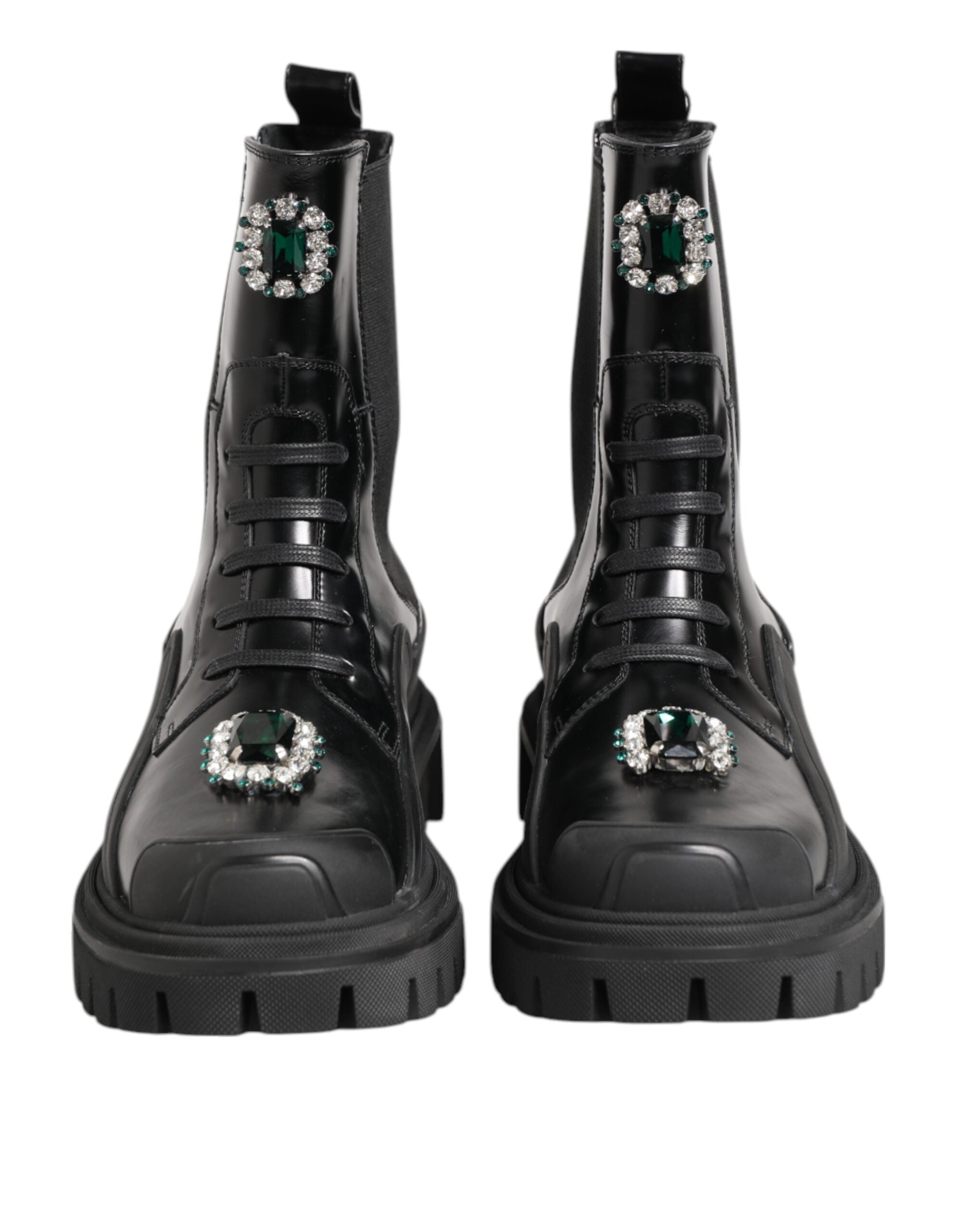 Dolce & Gabbana Black Crystal Embellished Combat Boots Shoes LUNESCAPE