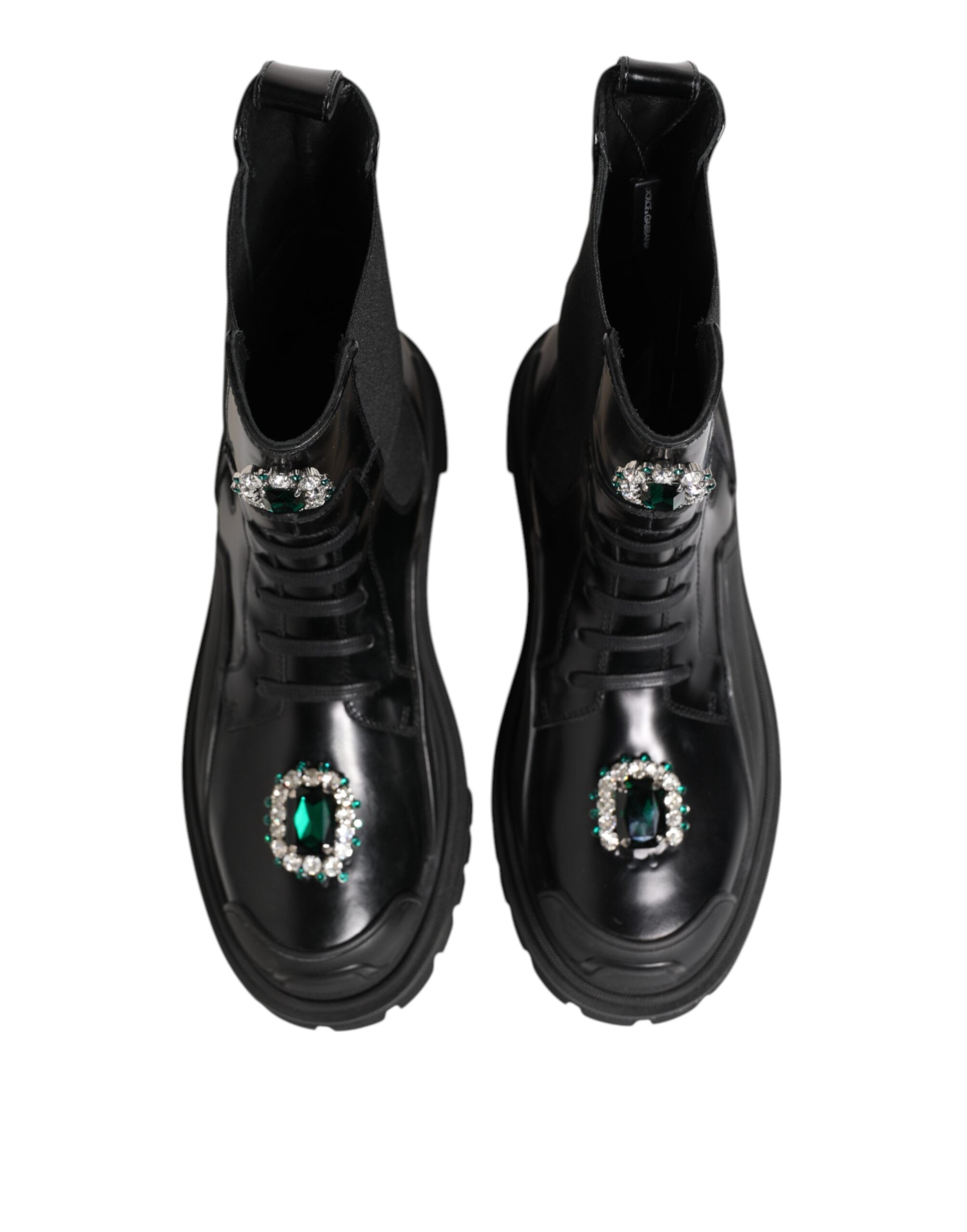 Dolce & Gabbana Black Crystal Embellished Combat Boots Shoes LUNESCAPE