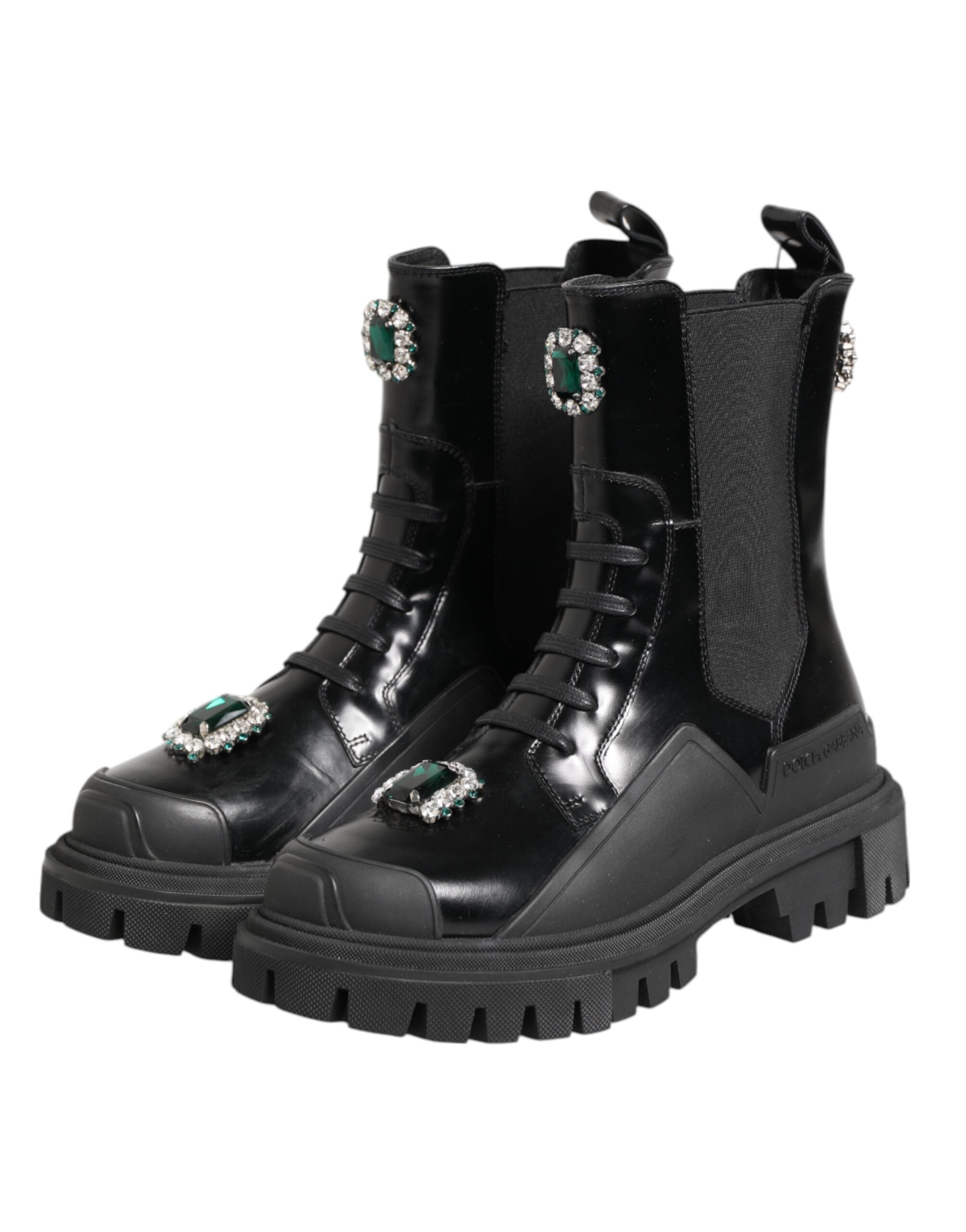Dolce & Gabbana Black Crystal Embellished Combat Boots Shoes LUNESCAPE