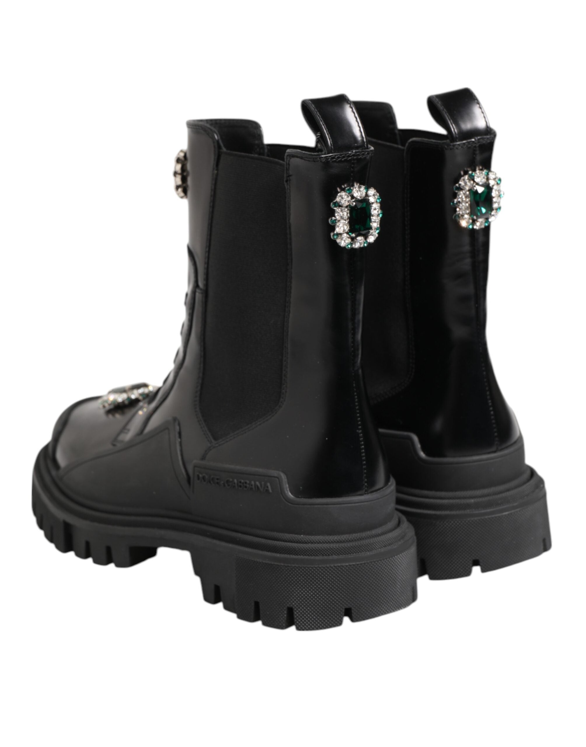 Dolce & Gabbana Black Crystal Embellished Combat Boots Shoes LUNESCAPE