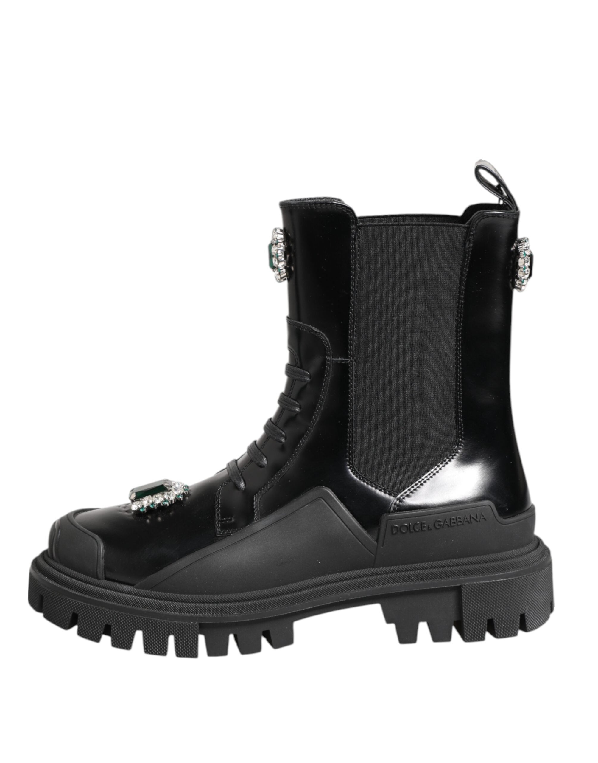 Dolce & Gabbana Black Crystal Embellished Combat Boots Shoes LUNESCAPE