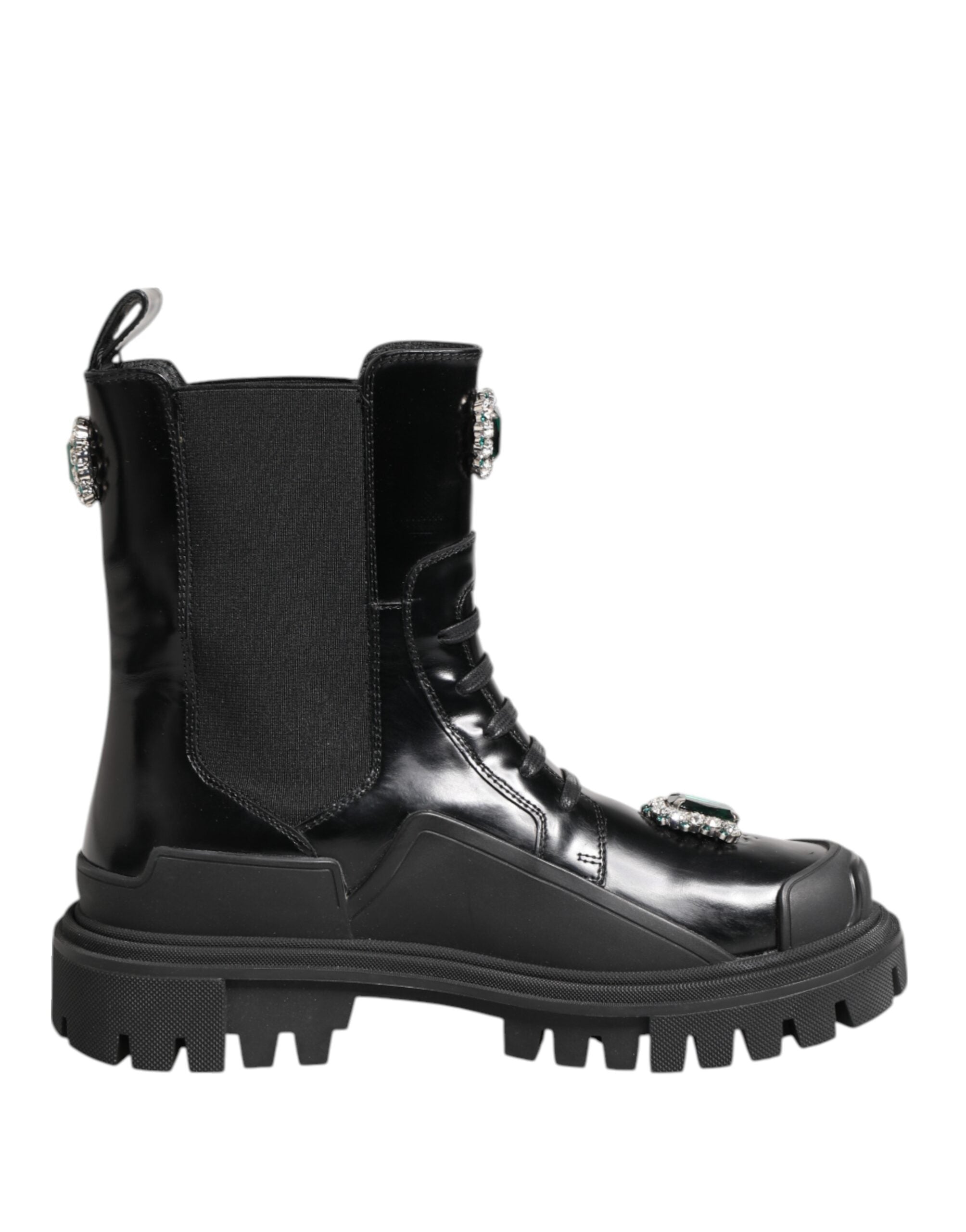 Dolce & Gabbana Black Crystal Embellished Combat Boots Shoes LUNESCAPE
