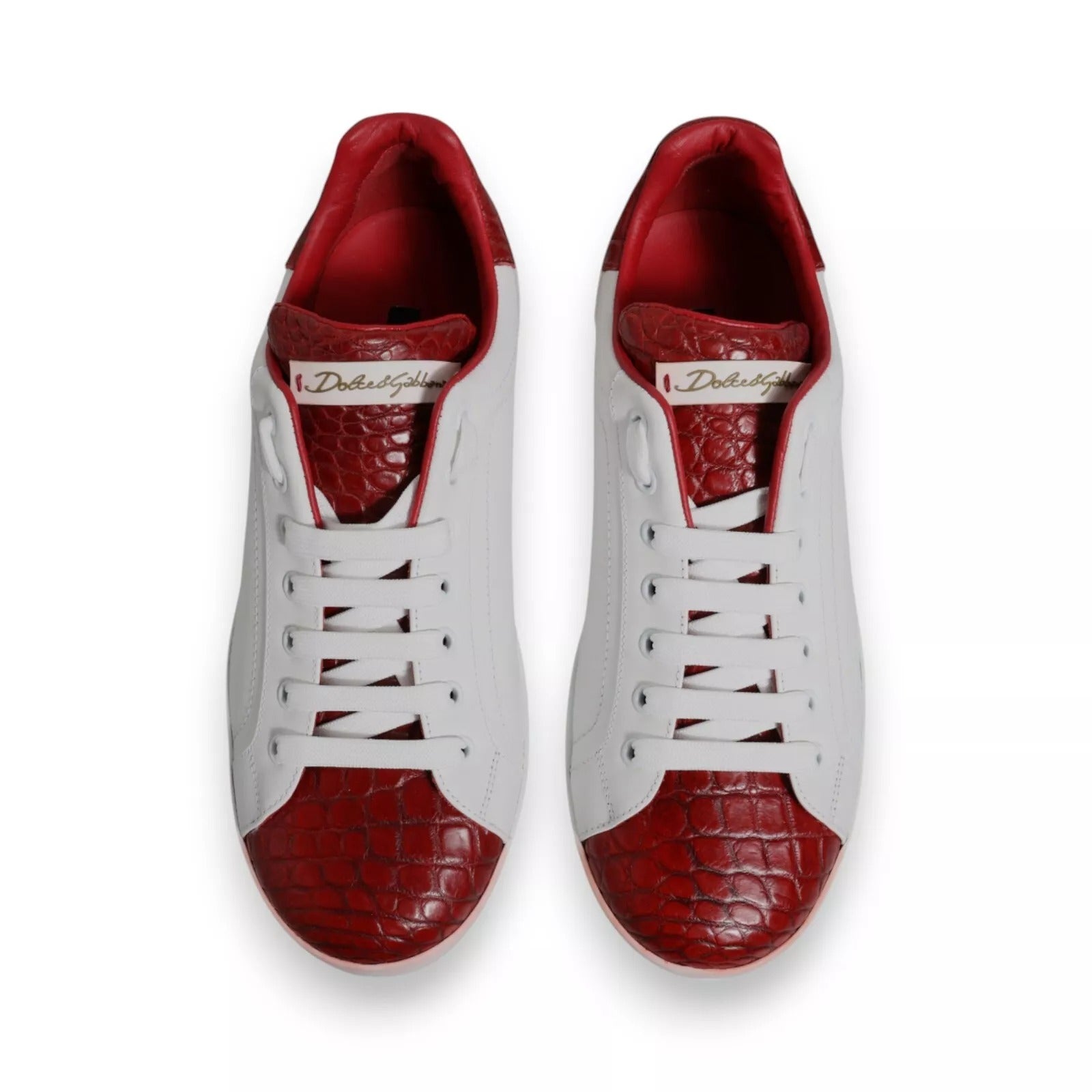 Dolce & Gabbana White Red Leather Logo Portofino Sneaker LUNESCAPE