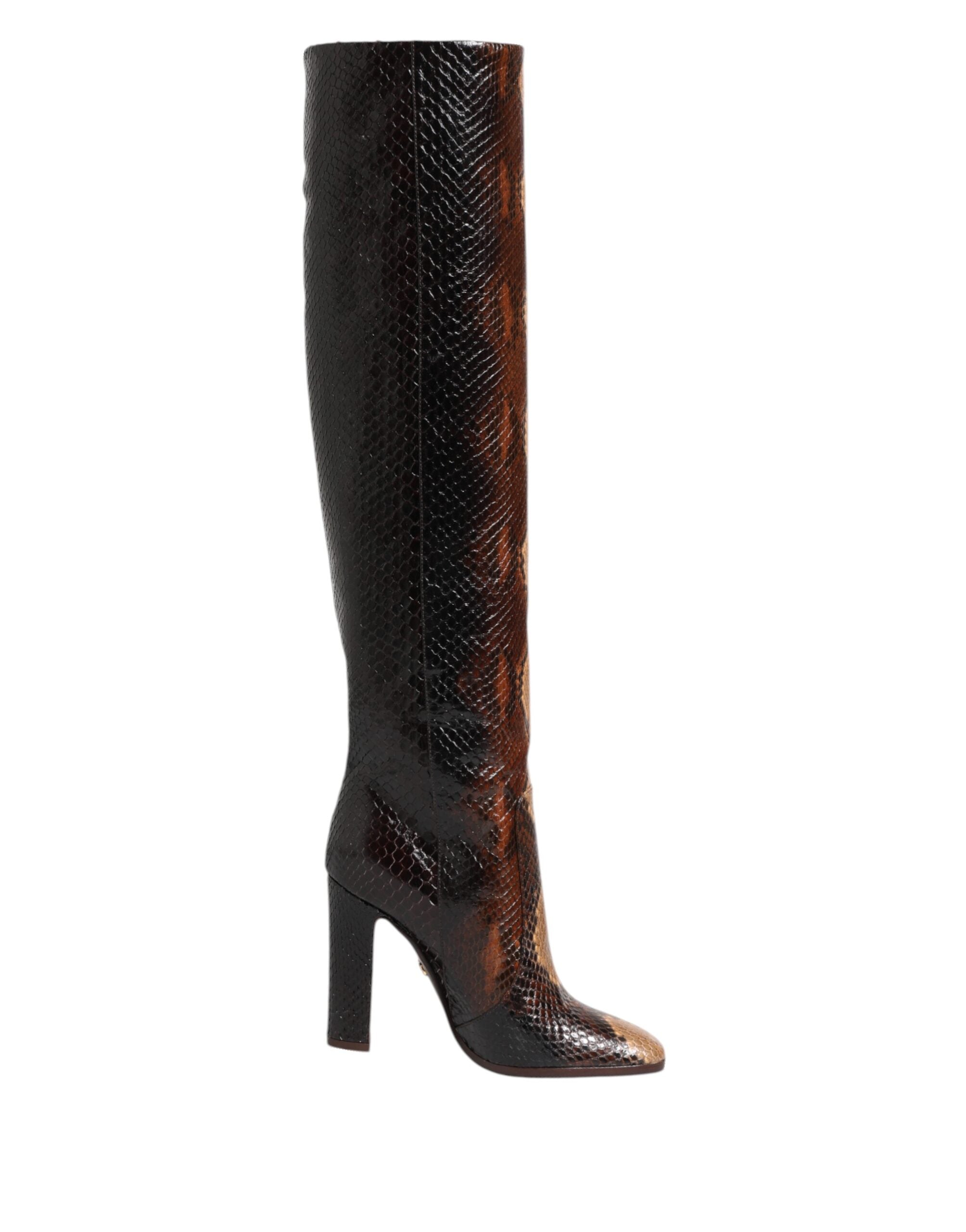 Dolce & Gabbana Brown Python Snakeskin Print Riding Boots Shoes LUNESCAPE