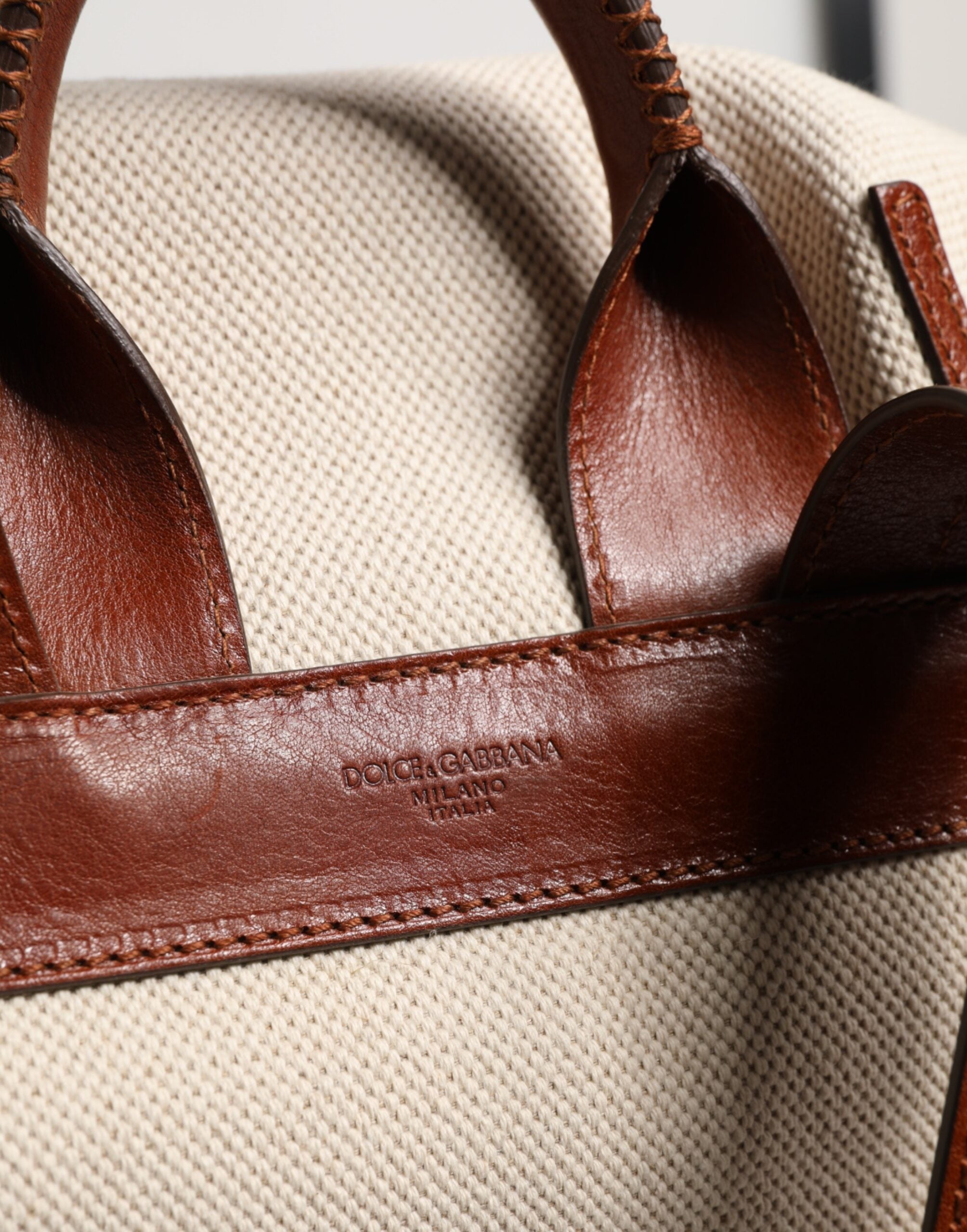 Dolce & Gabbana Beige Brown Canvas Leather EDGE Travel Men Back Pack Bag LUNESCAPE