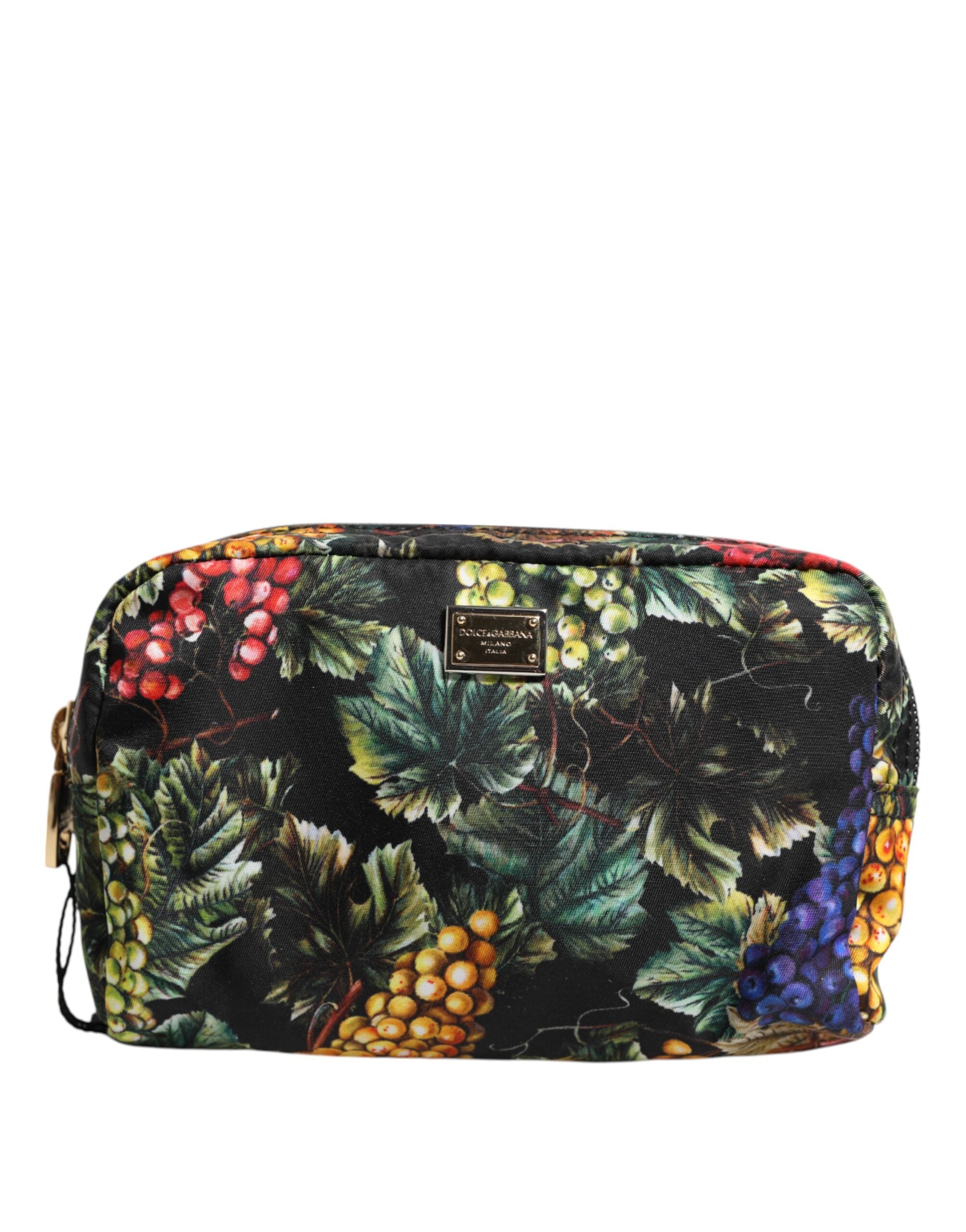 Dolce & Gabbana Multicolor Grape Print Clutch Logo Plaque Pouch Bag LUNESCAPE