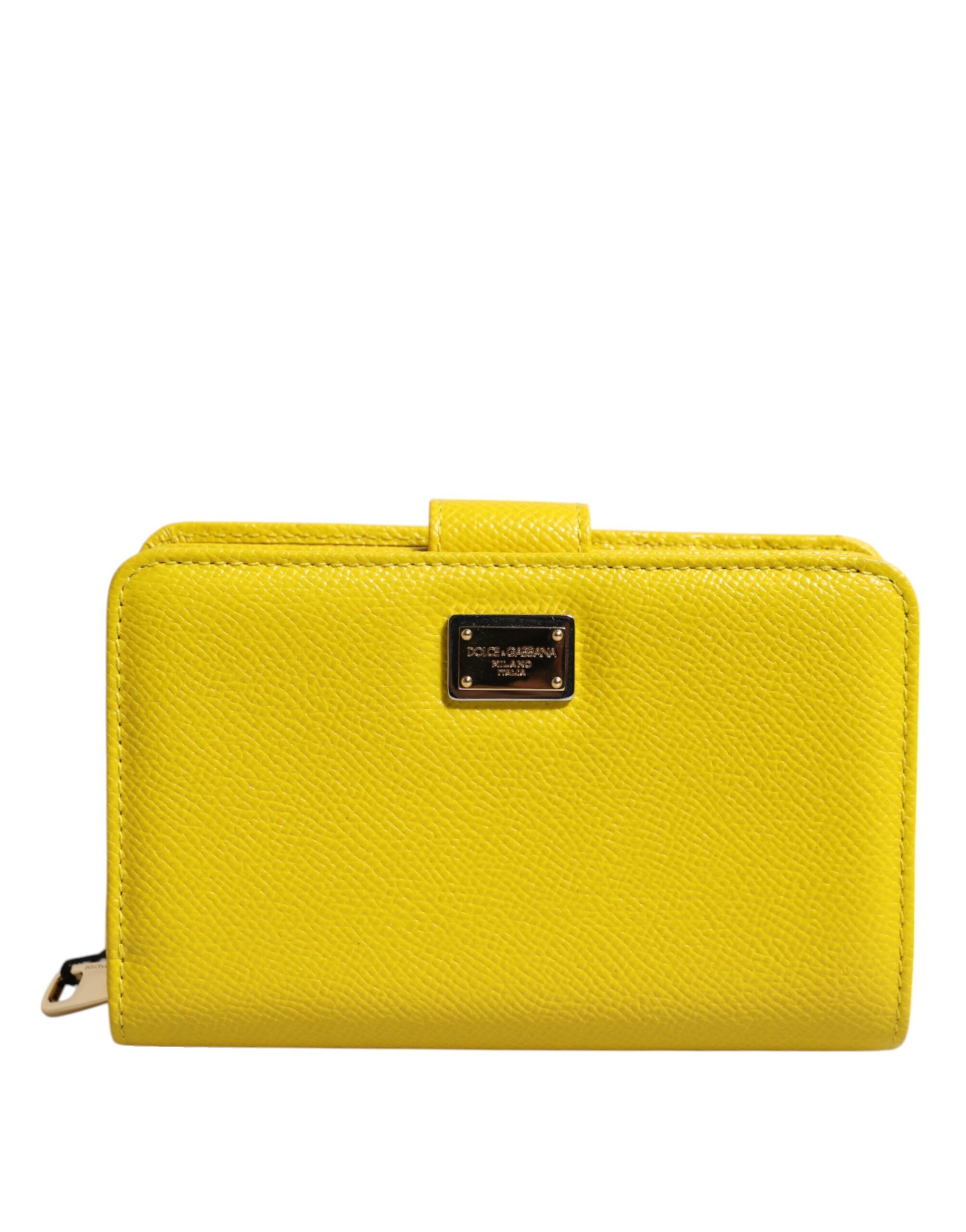Dolce & Gabbana Yellow Leather Bifold Continental Clutch Wallet LUNESCAPE