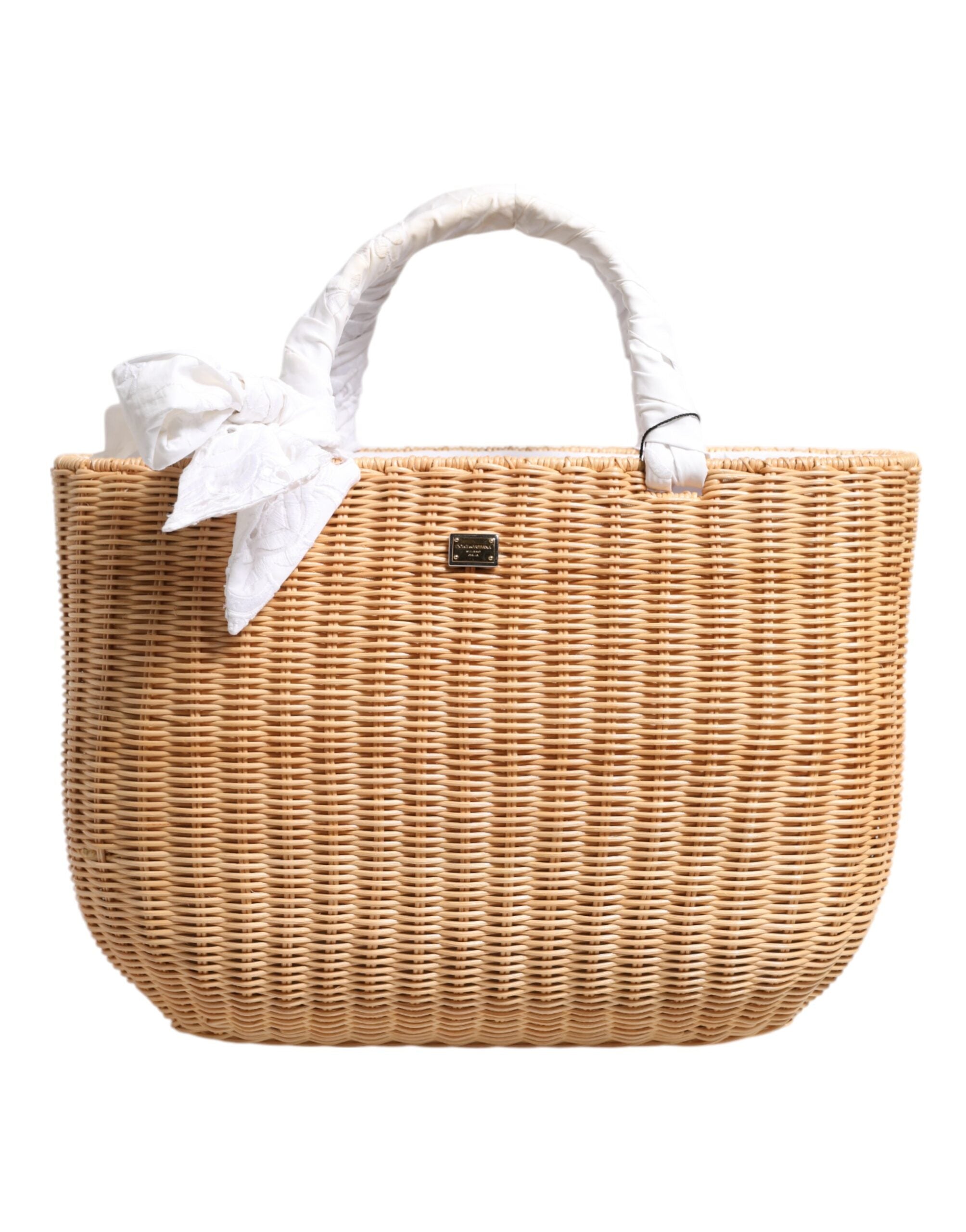 Dolce & Gabbana Beige Fiber Vegetable Basket Handbag Tote Bag LUNESCAPE
