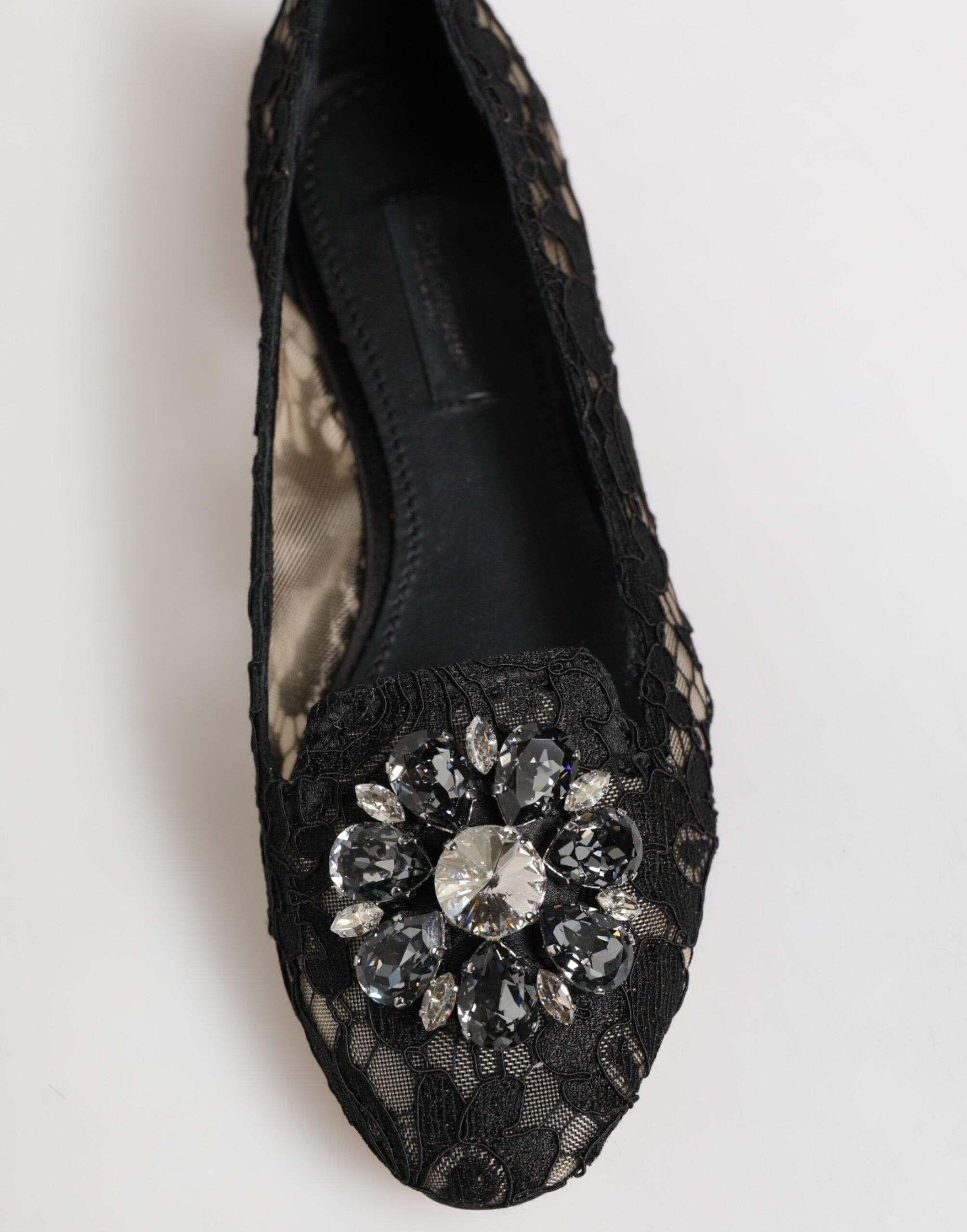Dolce & Gabbana Black Taormina Lace Crystals Flats