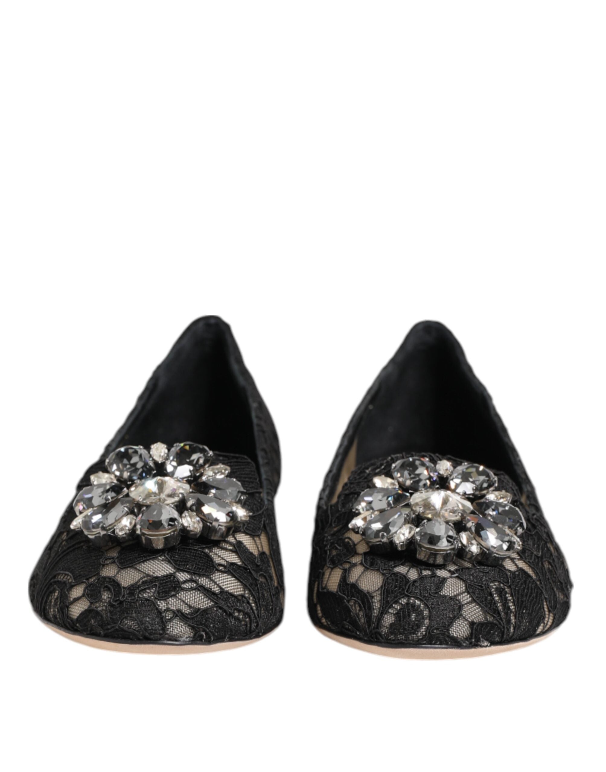 Dolce & Gabbana Black Taormina Lace Crystals Flats