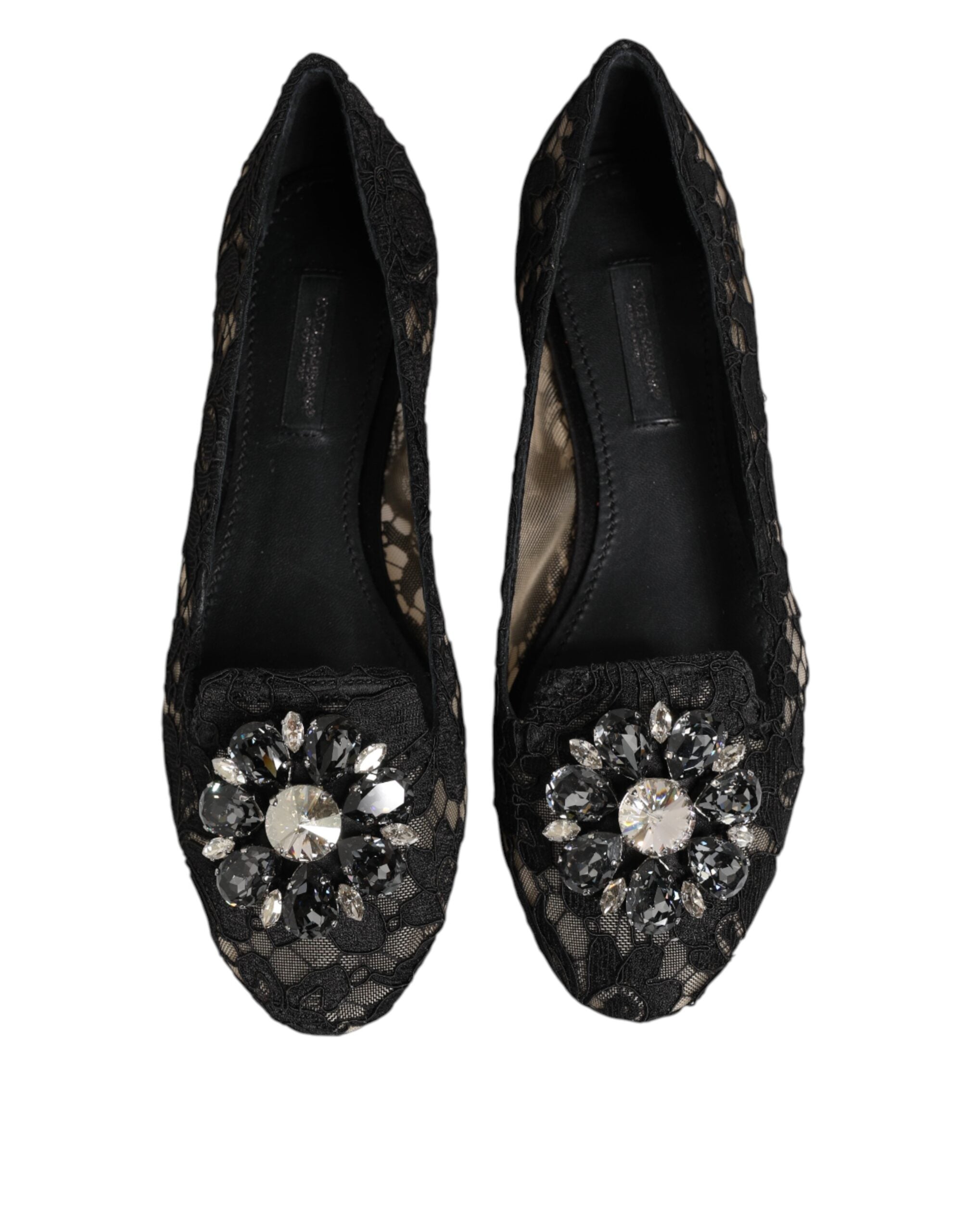 Dolce & Gabbana Black Taormina Lace Crystals Flats