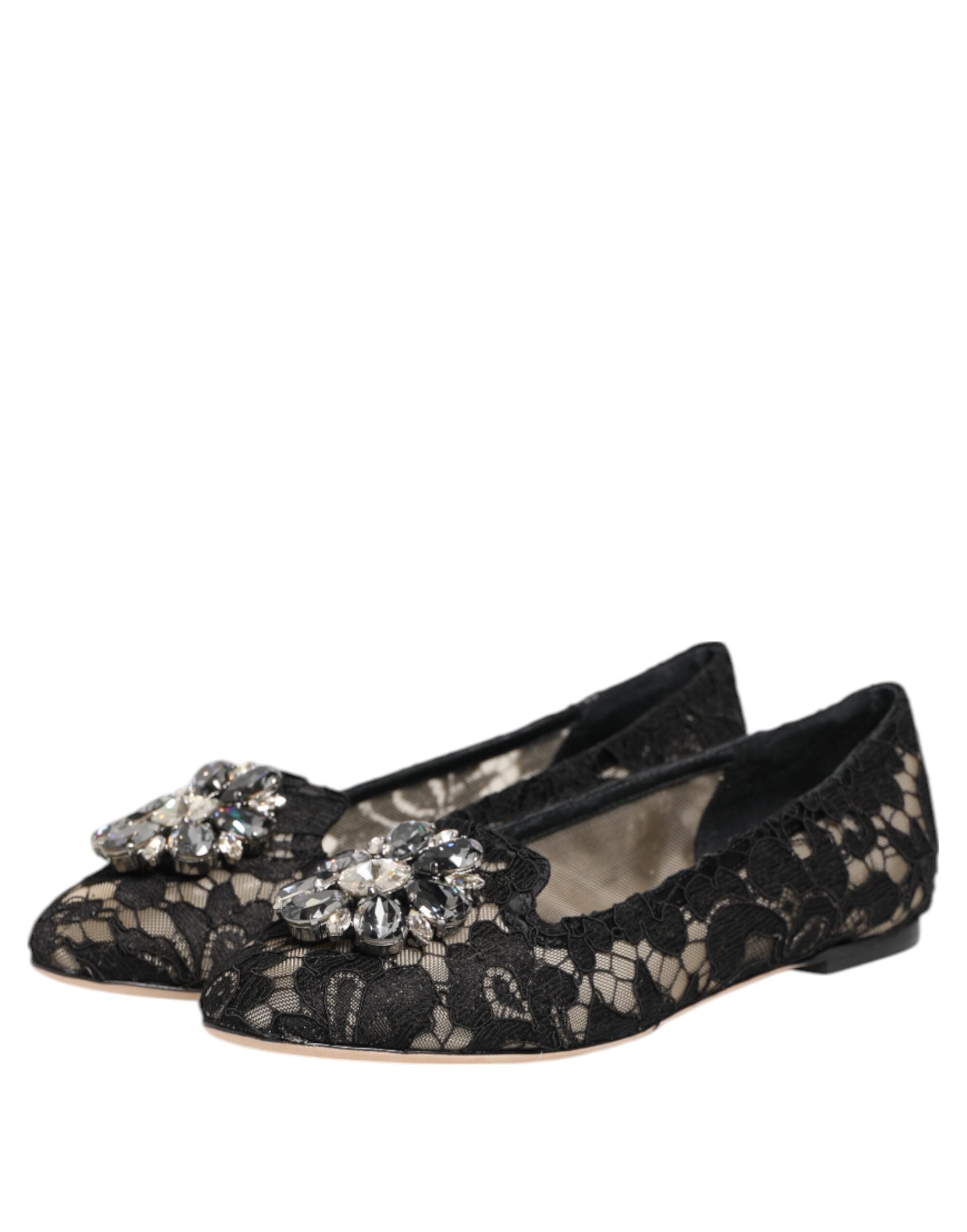 Dolce & Gabbana Black Taormina Lace Crystals Flats