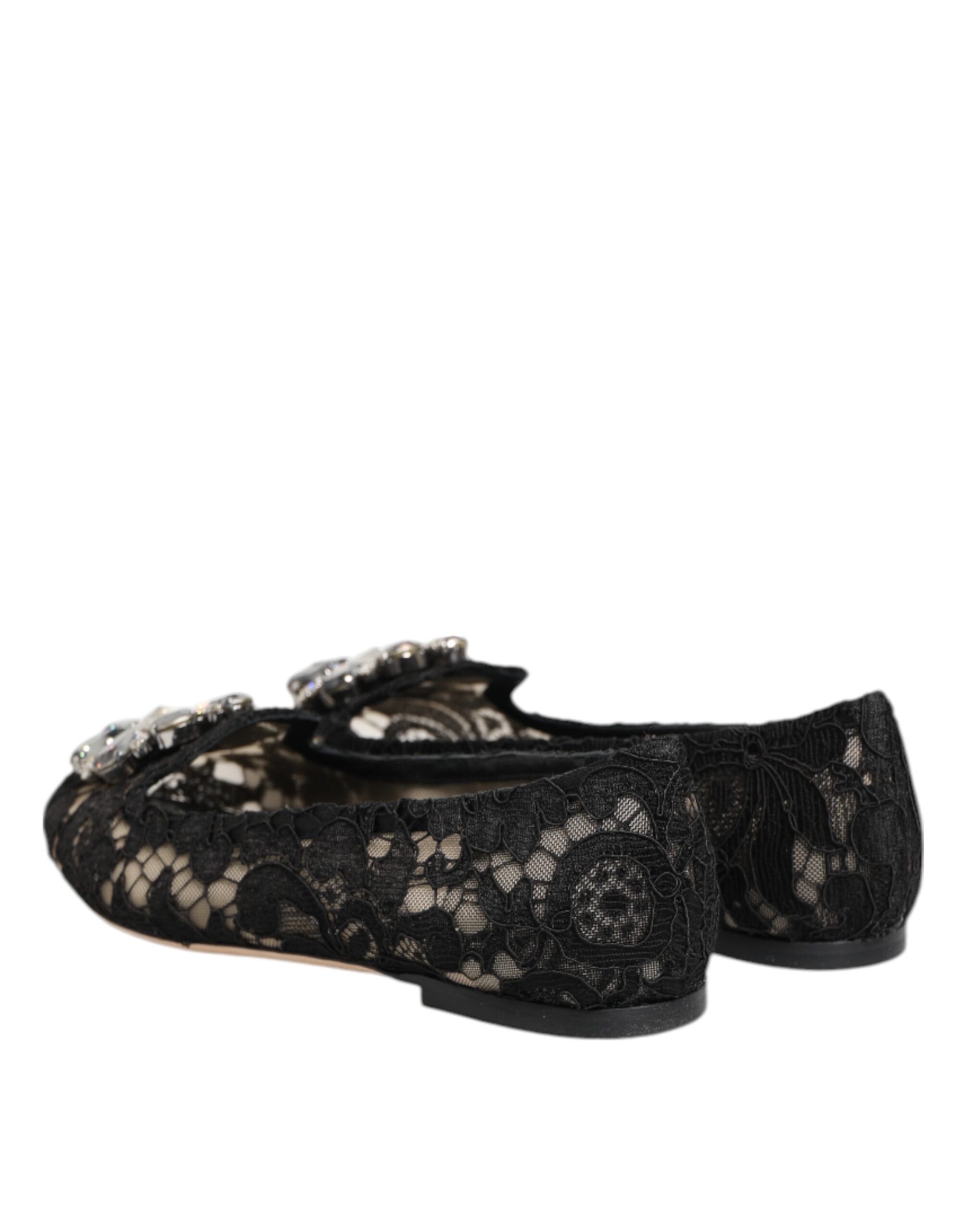 Dolce & Gabbana Black Taormina Lace Crystals Flats