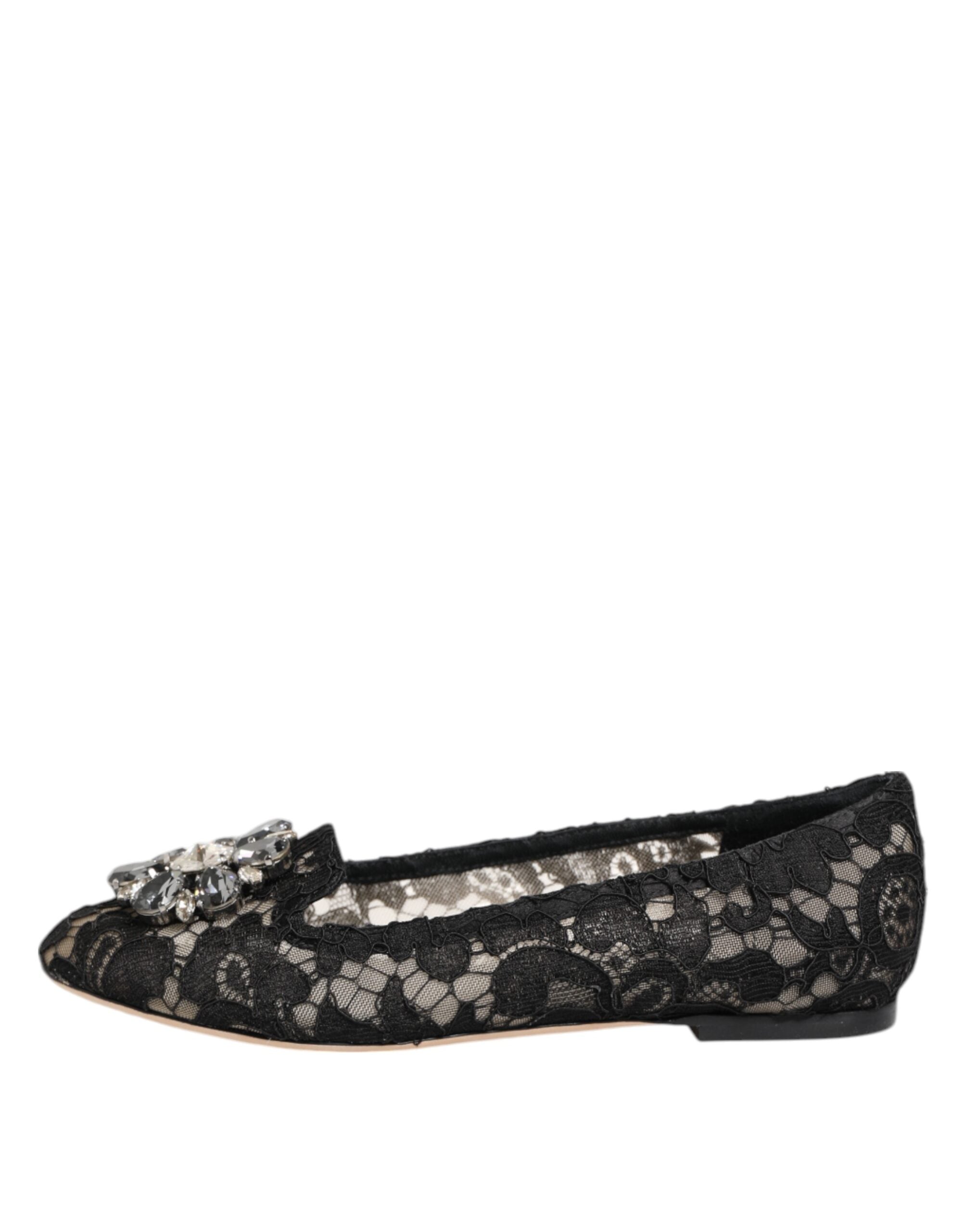 Dolce & Gabbana Black Taormina Lace Crystals Flats