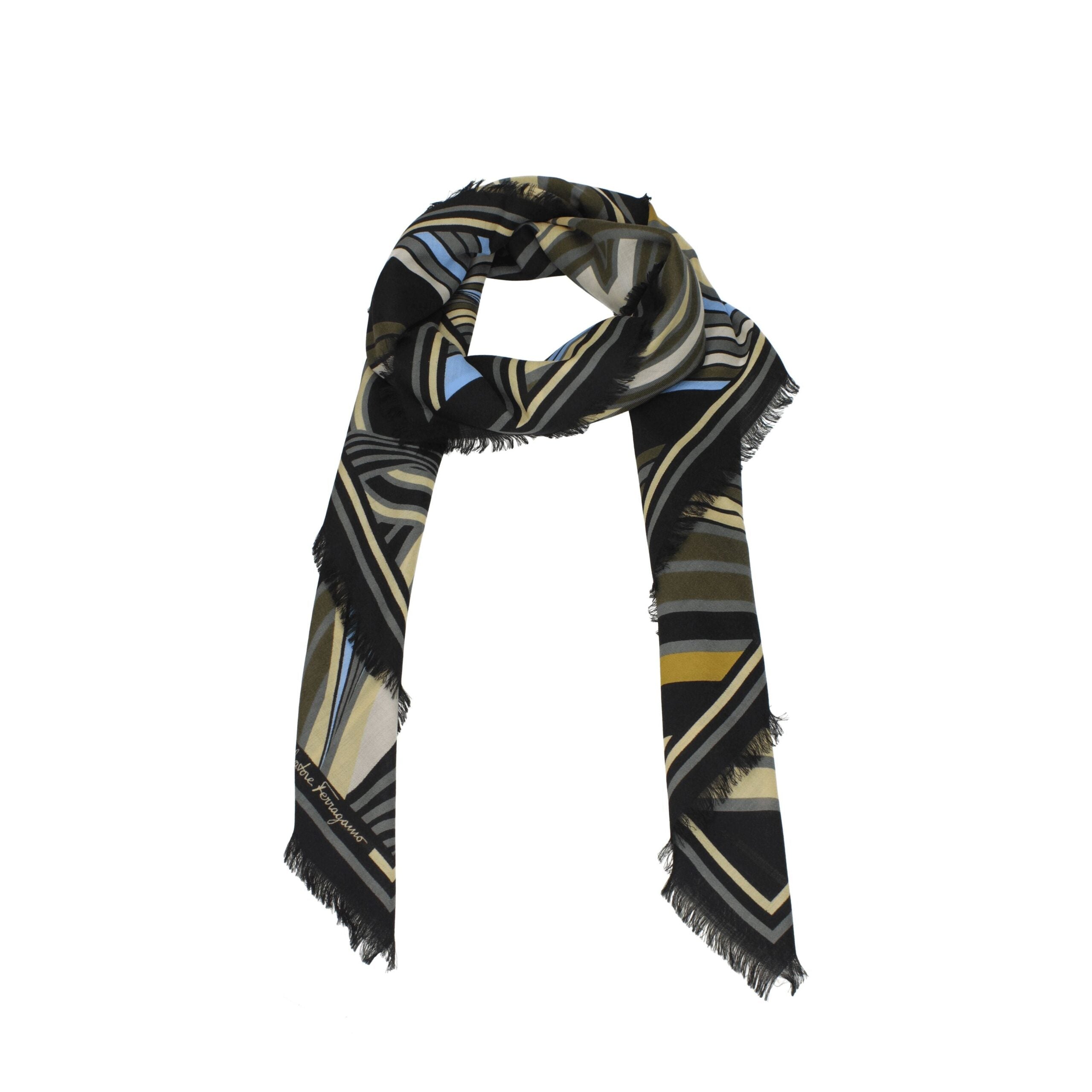 Salvatore Ferragamo Black Wool Foulards LUNESCAPE