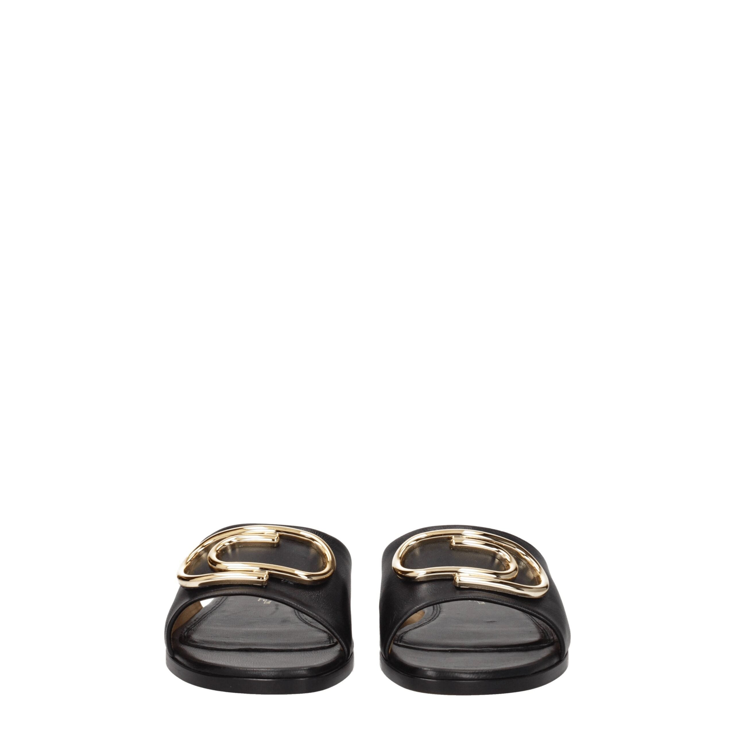 Off-White Black Leather Slippers Sandals LUNESCAPE