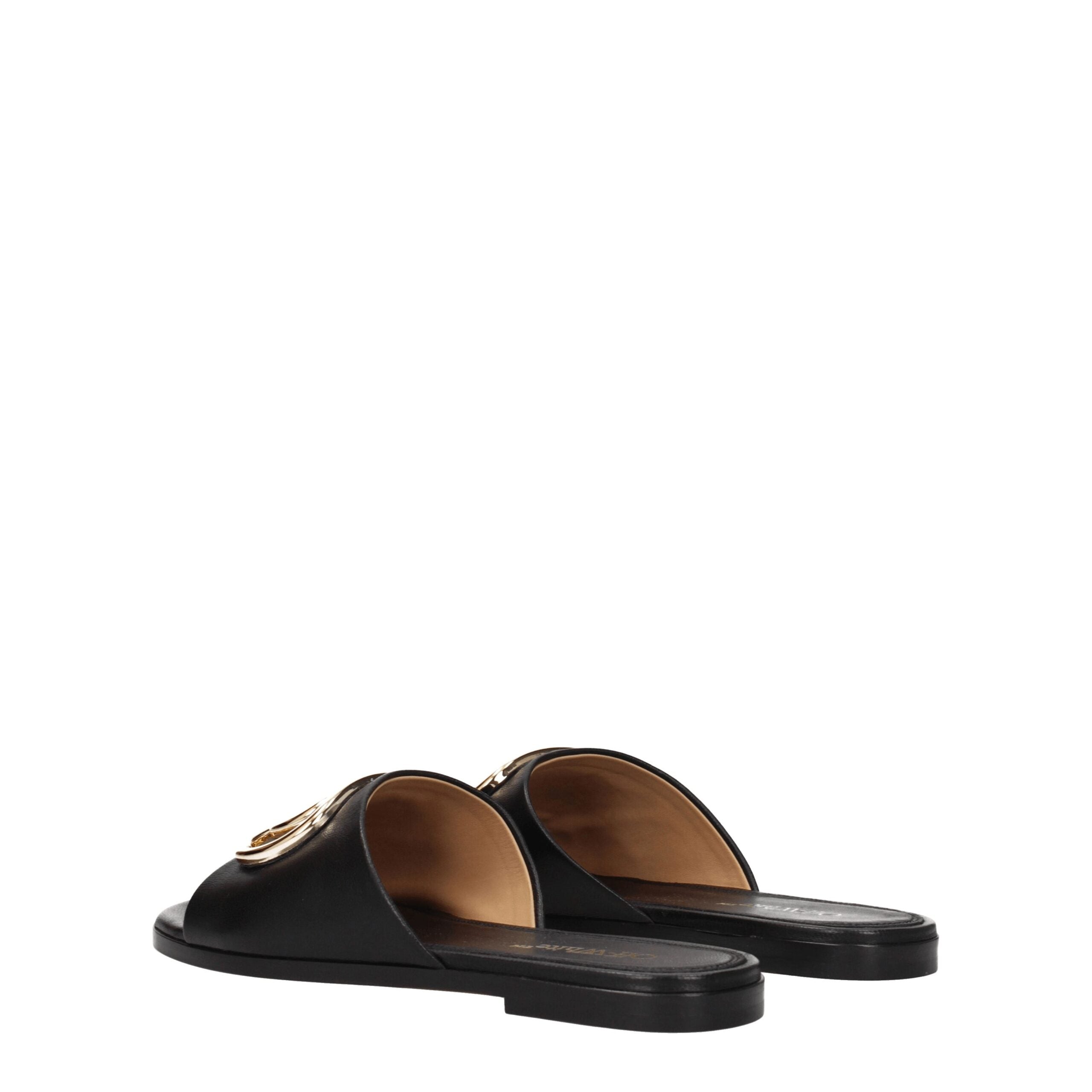 Off-White Black Leather Slippers Sandals LUNESCAPE
