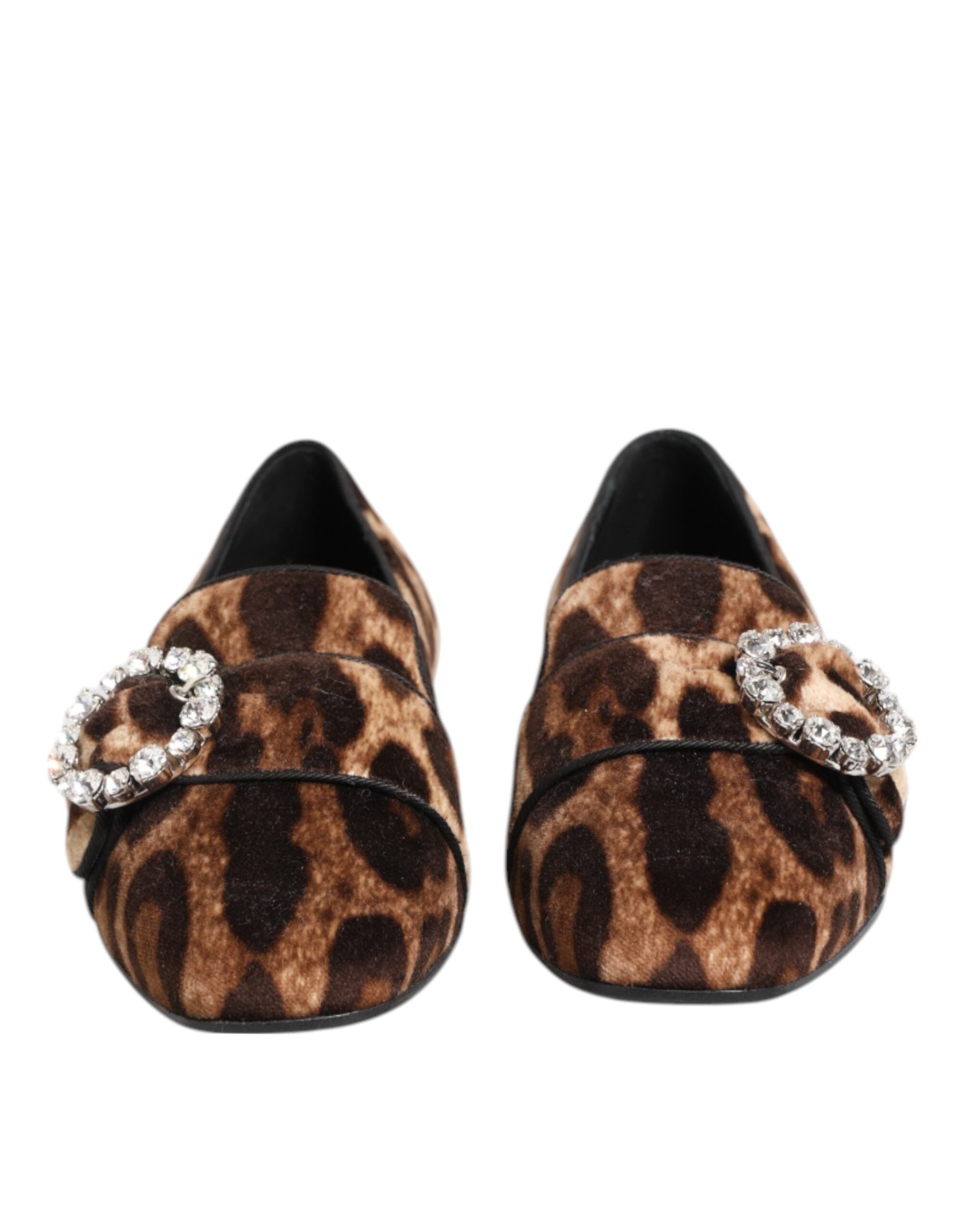Dolce & Gabbana Brown Leopard Print Crystals Loafers Flats Shoes LUNESCAPE