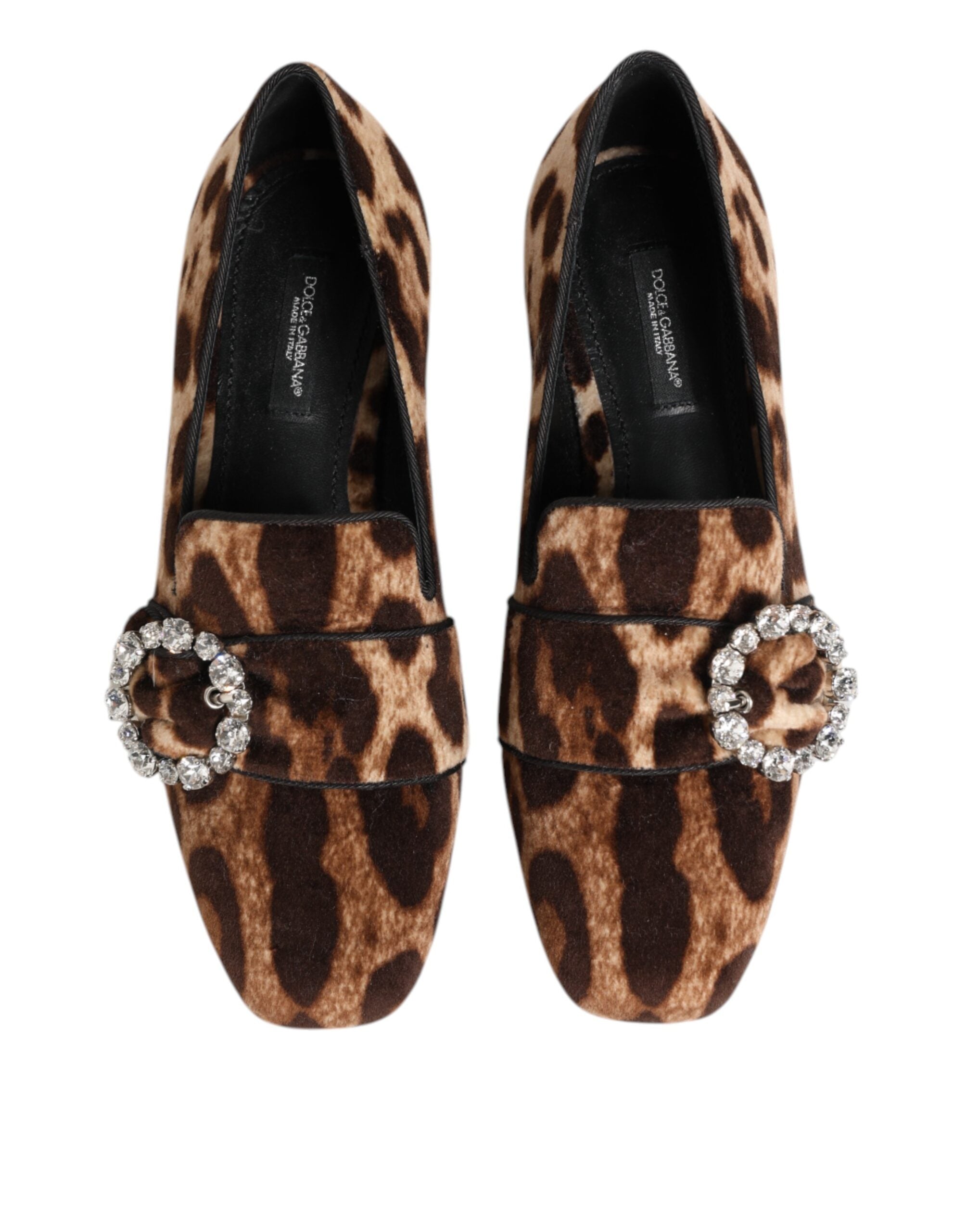 Dolce & Gabbana Brown Leopard Print Crystals Loafers Flats Shoes LUNESCAPE