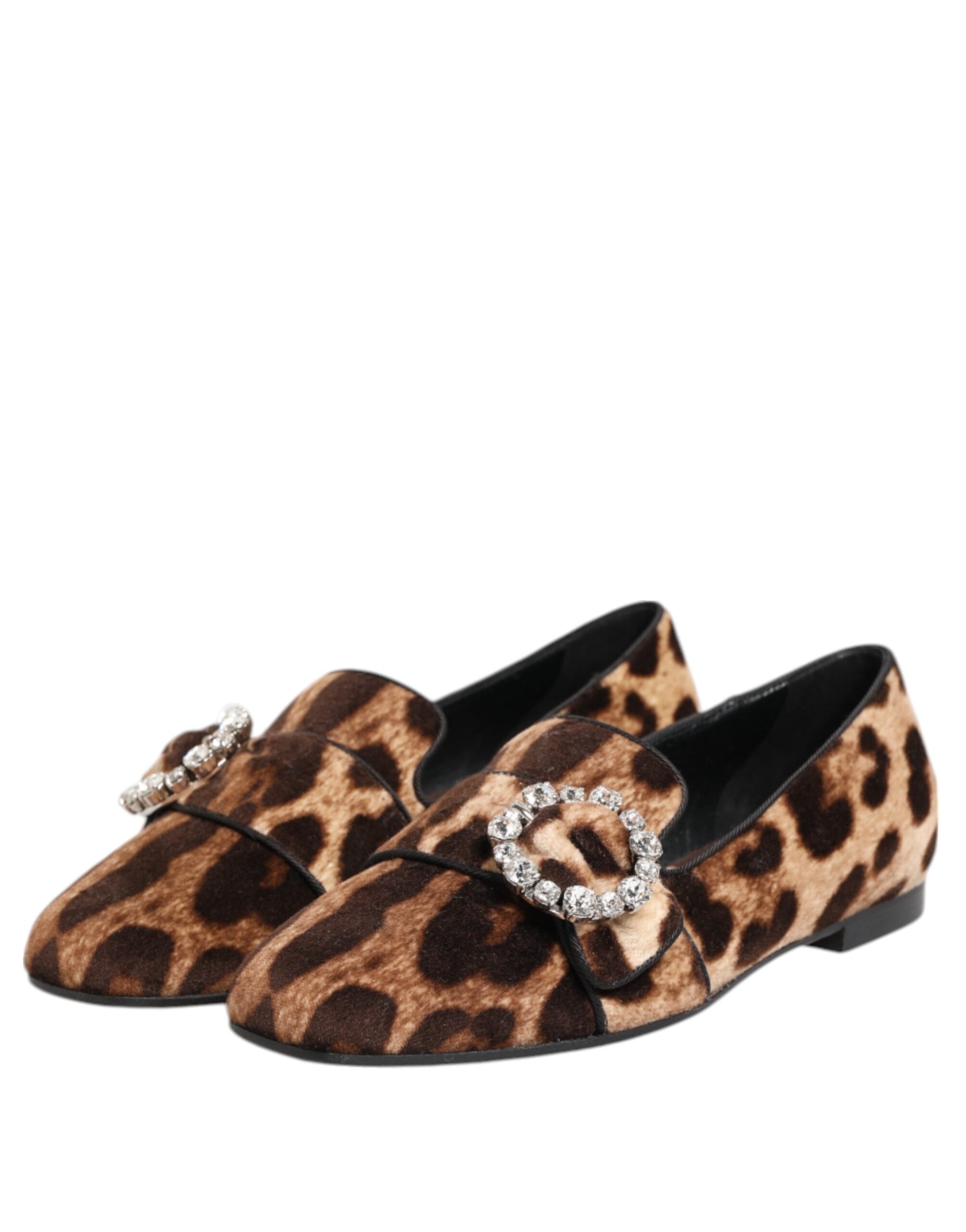 Dolce & Gabbana Brown Leopard Print Crystals Loafers Flats Shoes LUNESCAPE
