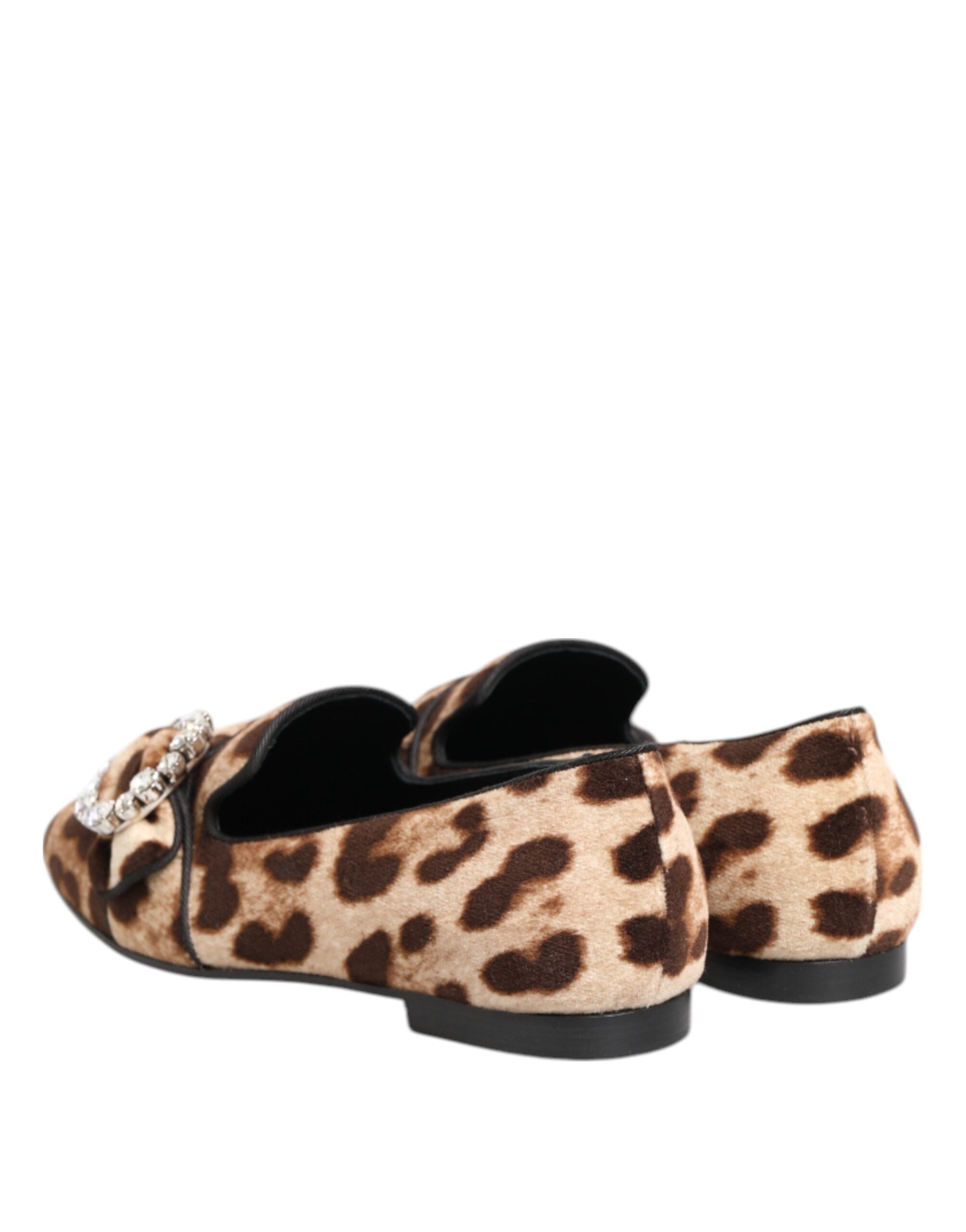 Dolce & Gabbana Brown Leopard Print Crystals Loafers Flats Shoes LUNESCAPE