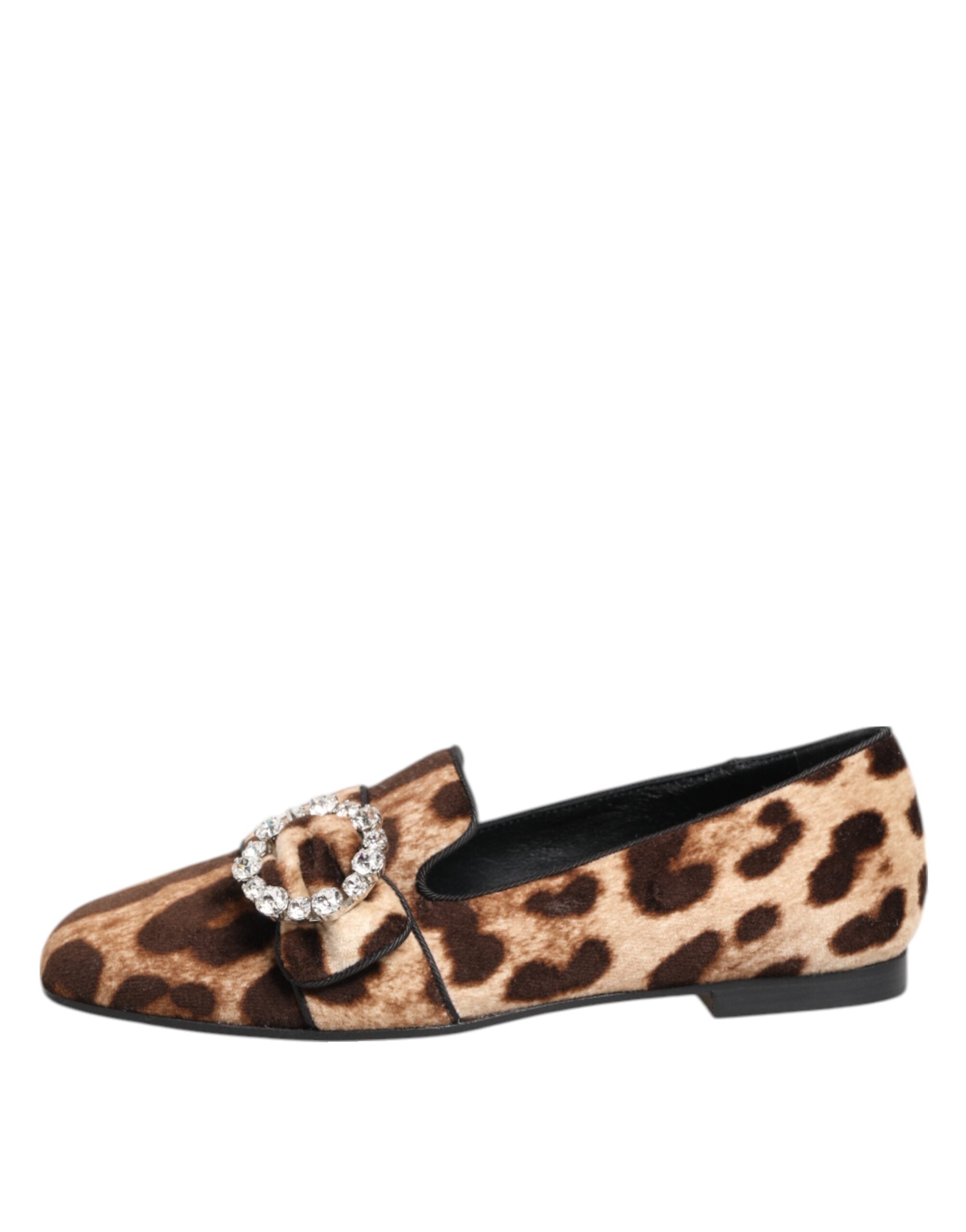 Dolce & Gabbana Brown Leopard Print Crystals Loafers Flats Shoes LUNESCAPE