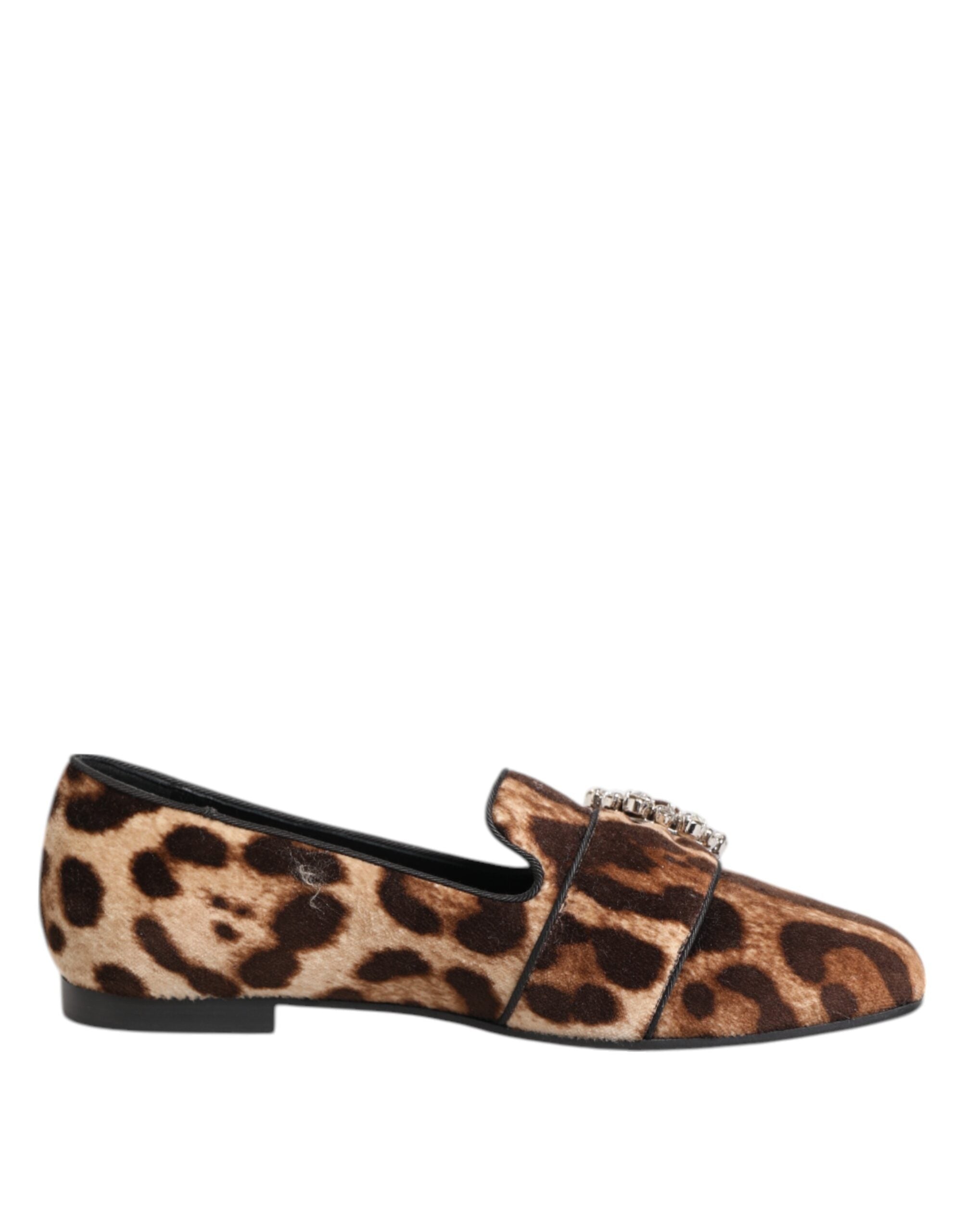 Dolce & Gabbana Brown Leopard Print Crystals Loafers Flats Shoes LUNESCAPE