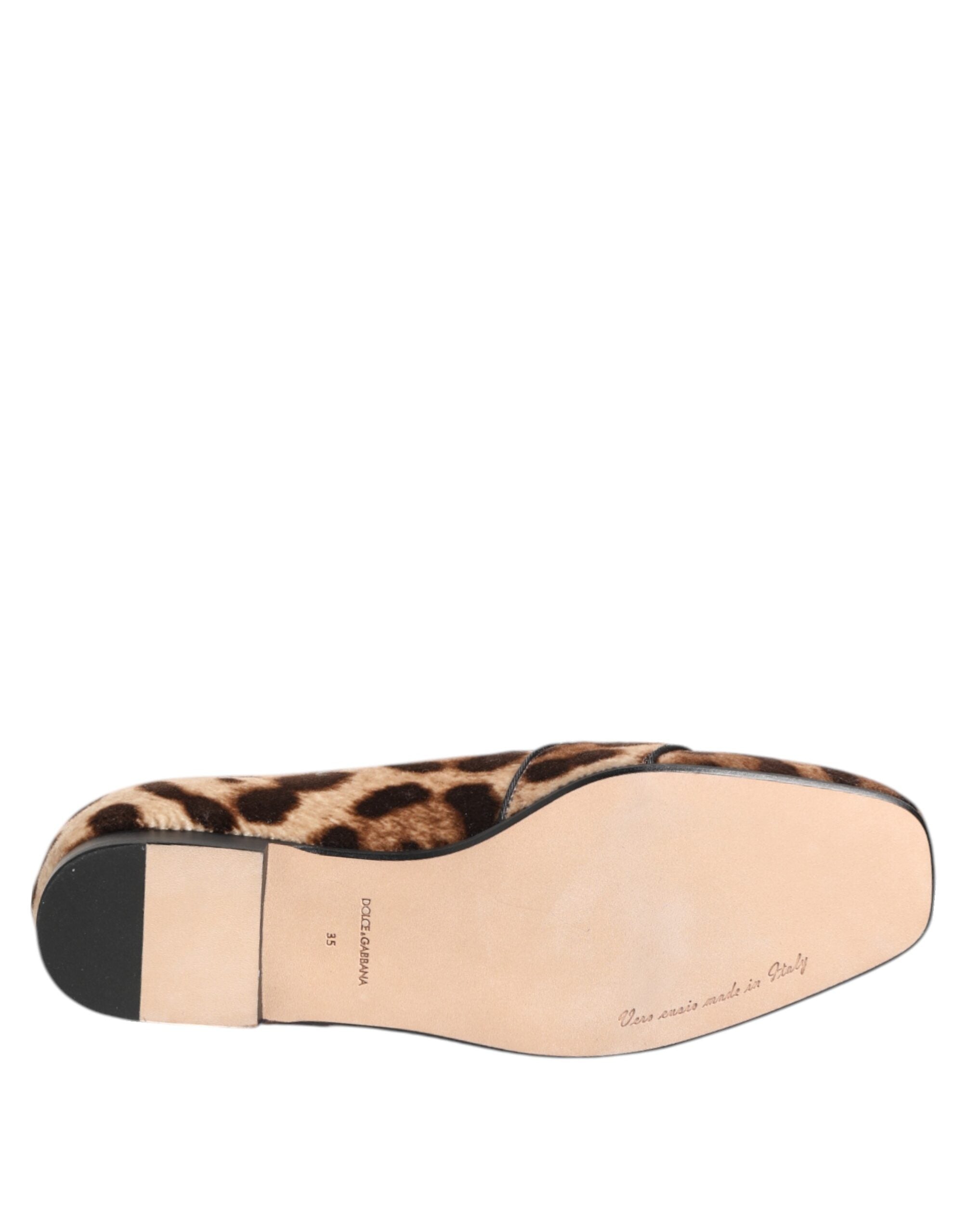 Dolce & Gabbana Brown Leopard Print Crystals Loafers Flats Shoes LUNESCAPE